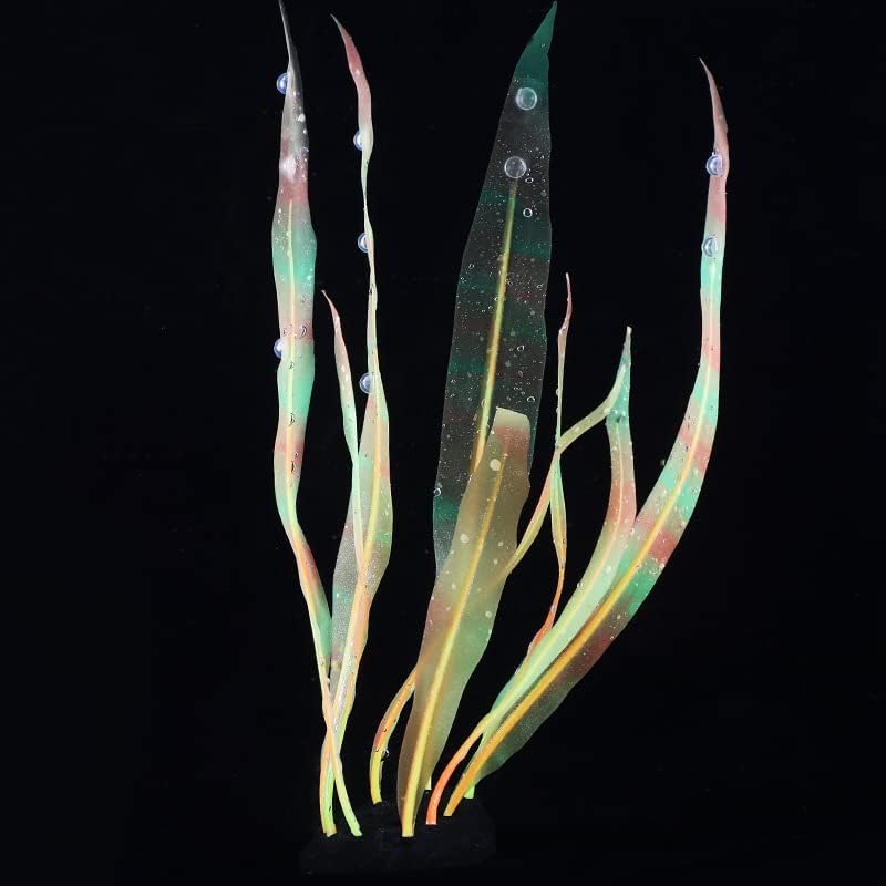 1Pcs Aquarium Decoration Plastic Plants Fish Tank Artificial Plants Glowing Aquarium Kelp Move with Water Flows Soft Silicone Aquatic Seaweed Ornament,Orange,9.84in