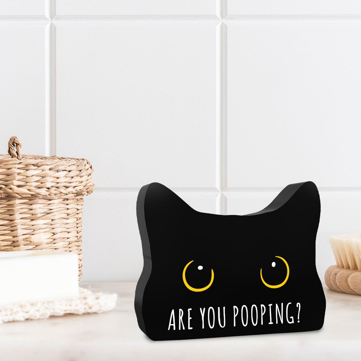 Black Cat Decor Halloween Cat Bathroom Decor Are You Pooping Funny Bathroom Acrylic Decors Sign Cat for Home Bathrooms Cats Lover Gifts For Women Men Halloween Christmas