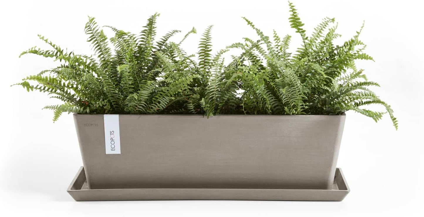 Ecopots Bruges Durable Modern Rectangular Indoor/Outdoor Recycled-Based Composite Flower Pot Planter, Taupe, 21.5"