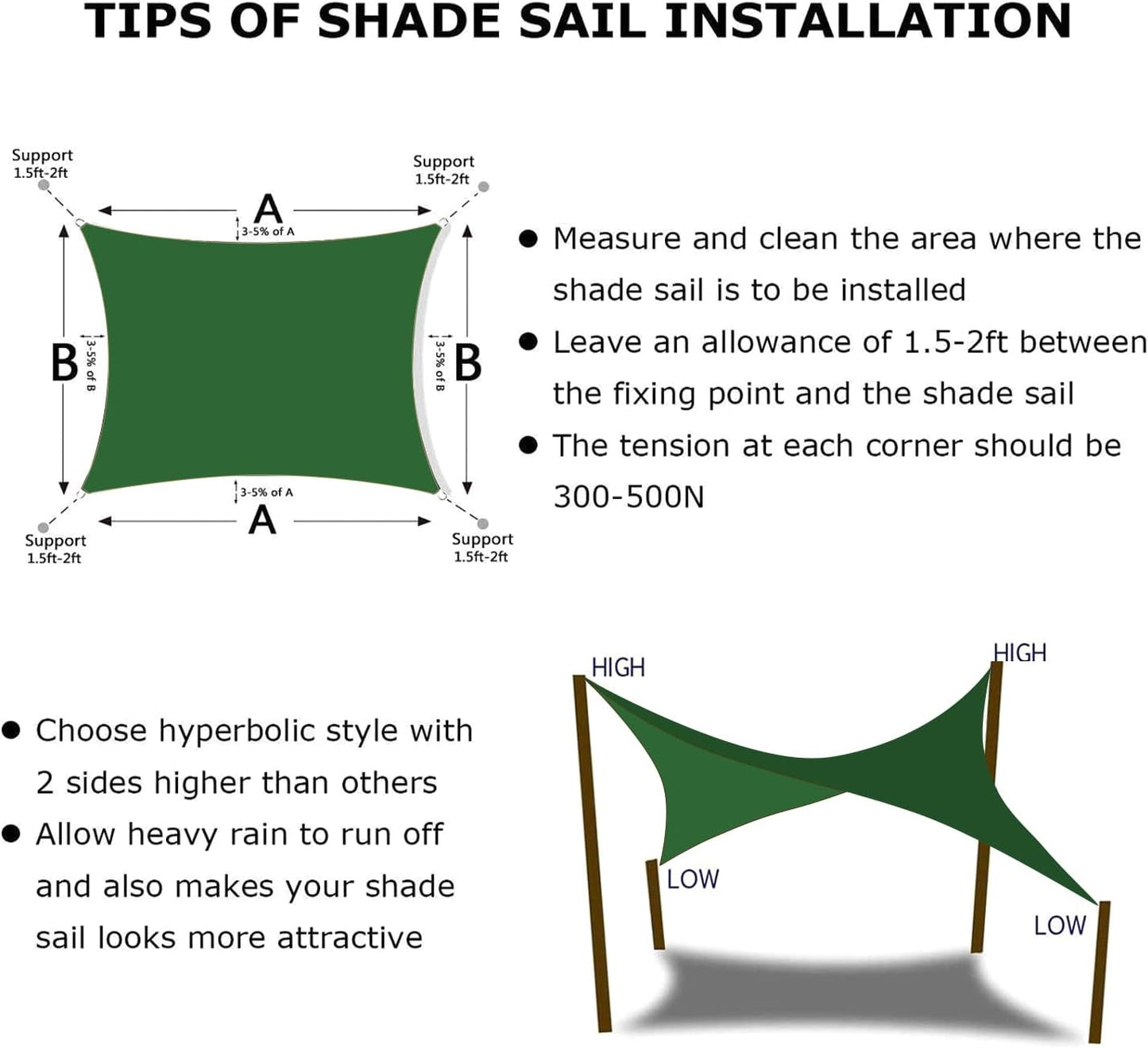 KANAGAWA 6'X8' Dark Green Custom Size Sun Shade Sail Rectangle UV Block Canopy Cover for Patio Backyard Lawn Garden Outdoor (Customized Available)