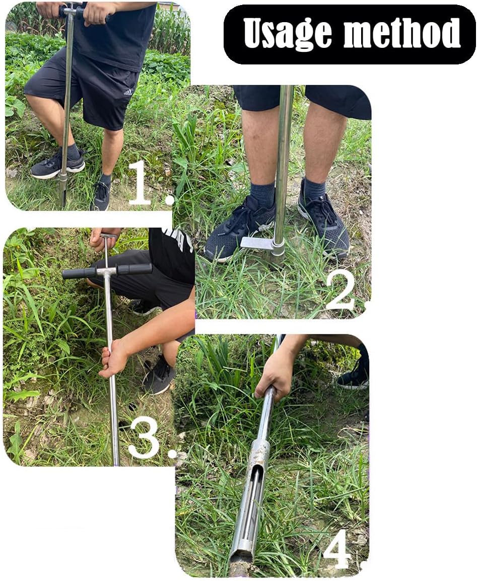 INTBUYING 40’’ Soil Sampler Probe Soil Test Probe with 8’’Sample Ejector and Foot Pedal &Rubber Handle Stainless Steel 2in Dia for Soil Sampling Lawn Garden Farm