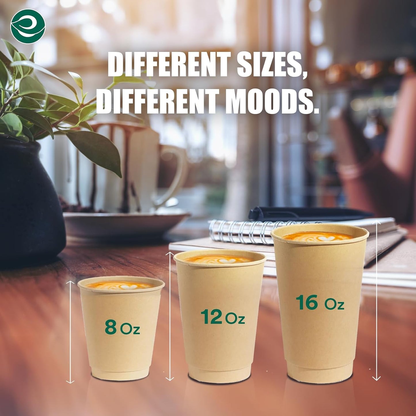 ECO SOUL 100% Compostable Plant-Based 16oz Hot Cups | (50 Count, 16 oz Hot Cups) | Disposable Bagasse Paper Cups | Eco-friendly Cups | Sturdy, Microwave & Oven Safe