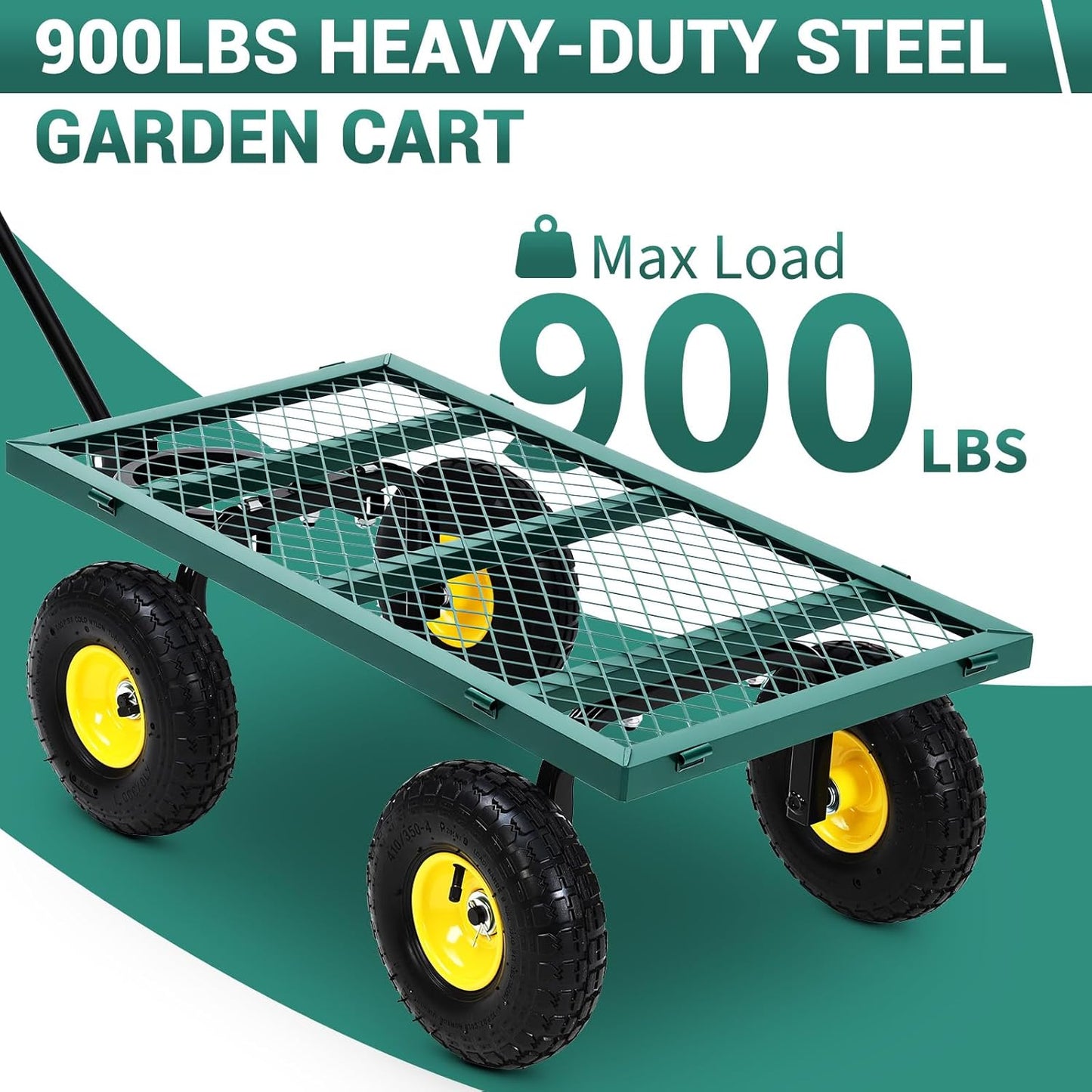 Heavy Duty Steel Garden Cart, 880LBS Pullable Metal Garden Wagon with 10" Wheels, 180° Rotating Handle and Removable Sides for Outdoor, Farm, Yard, Beach 