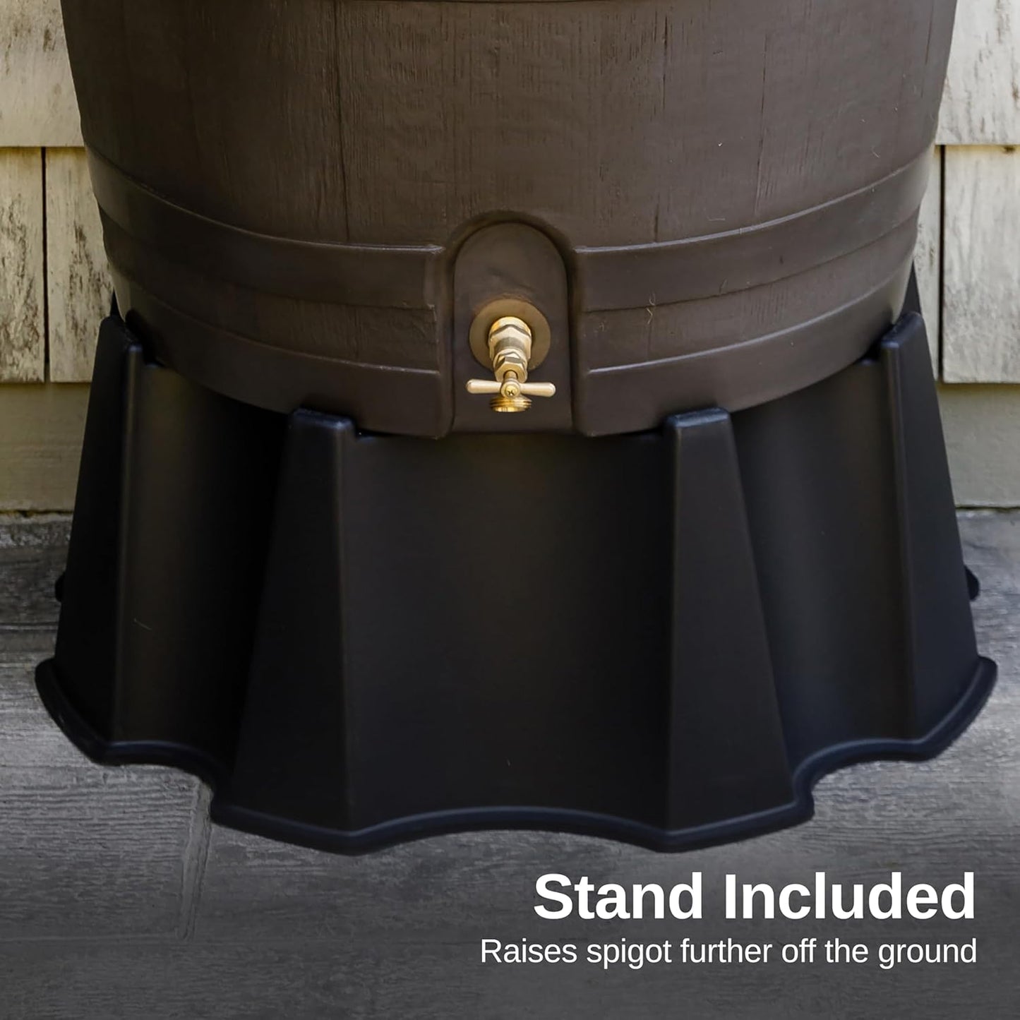 50-Gallon Rain Barrel, Flat Back Rain Water Collection Barrel, Stand Included, Walnut Color