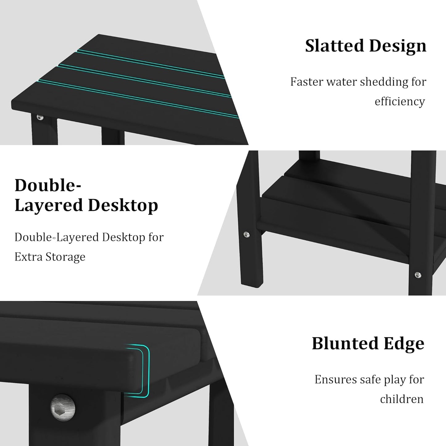 Double Adirondack Outdoor Side Table, Weather-Resistant Patio End Table for Backyard, Pool & Porch, Durable & Stylish Patio Side Table, Black
