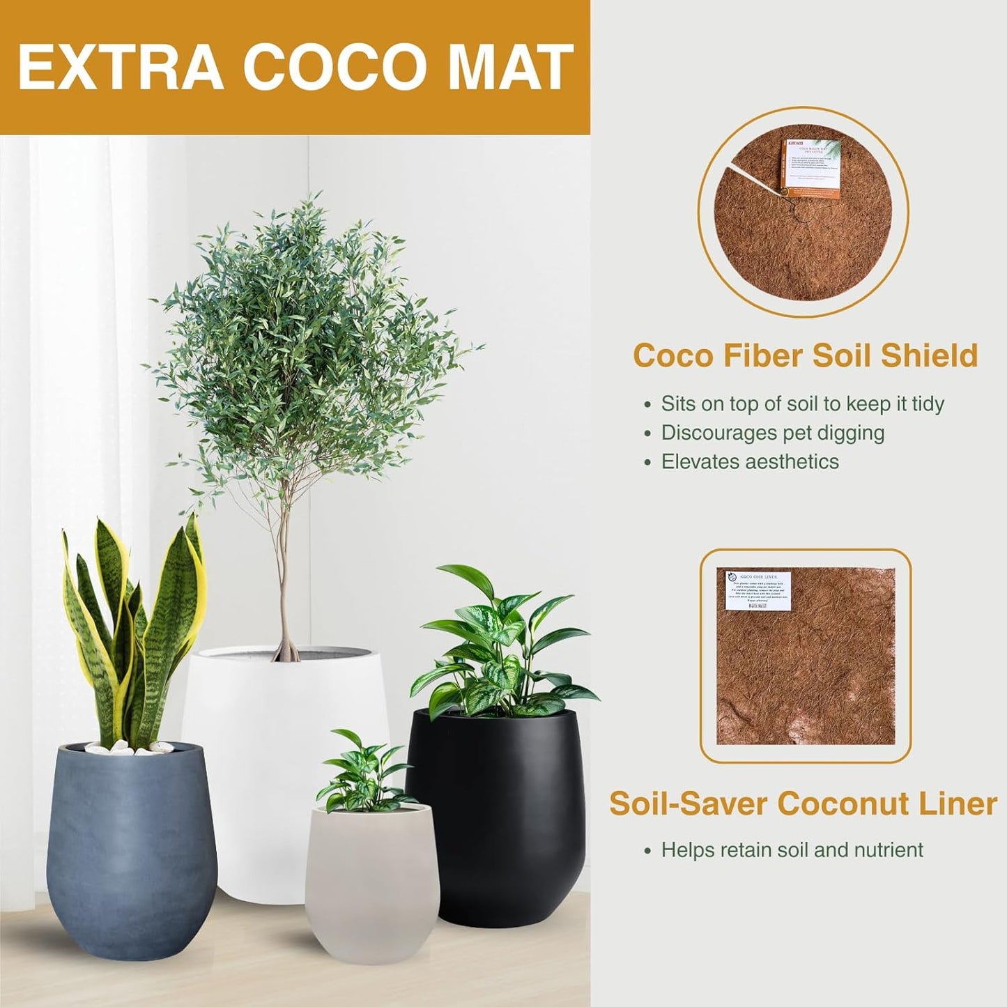 21" H x 19" D Corso Fiberstone Round Tapered Planter with Drainage Hole, Smooth Finishes, Weather Resistant for Indoor and Outdoor Use (Light French Gray, 15" Pot Opening)