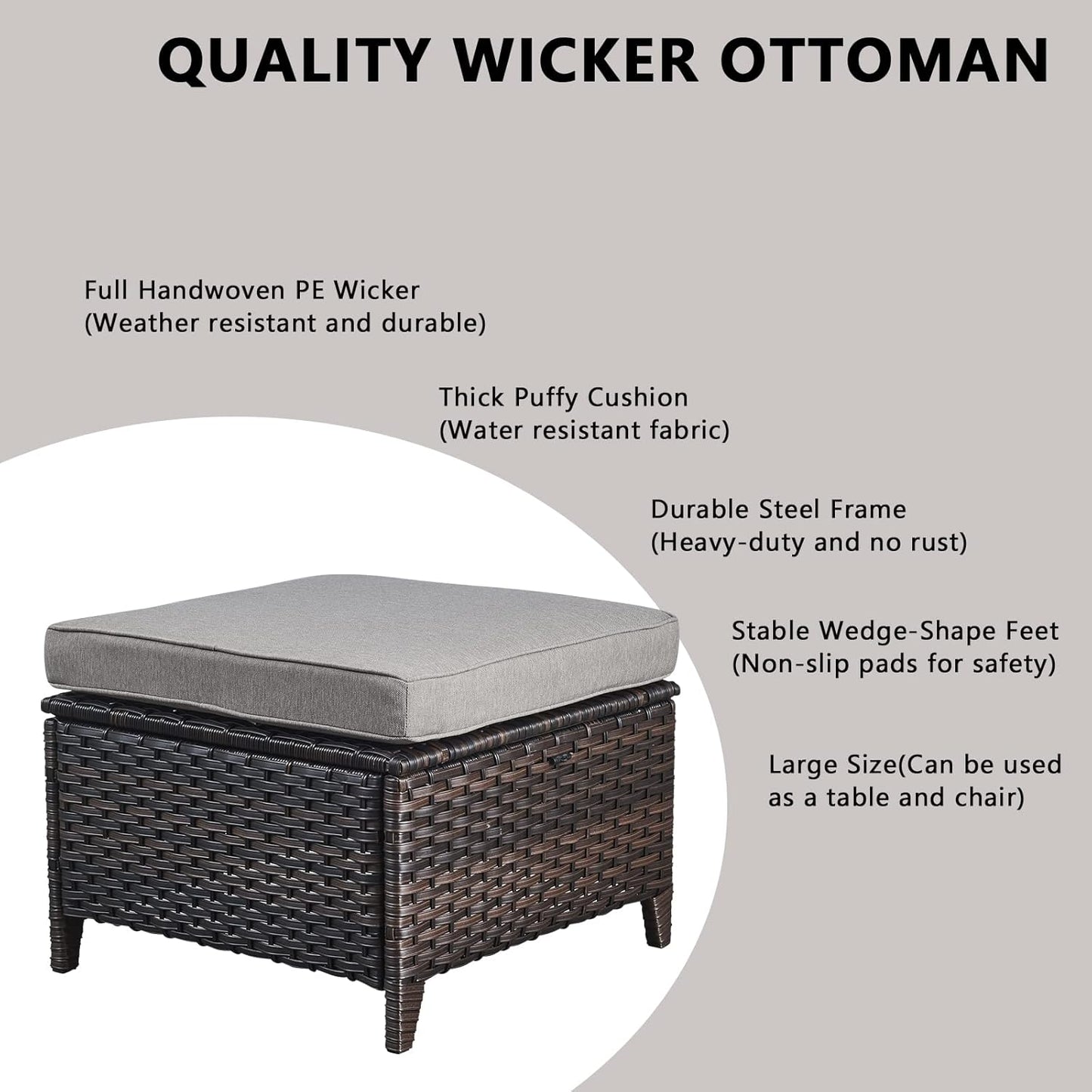 Outdoor Wicker Patio Furniture Set - 6 Piece Rattan Patio Conversation Set with 2 Rocking Swivel Chairs,2 Ottomans,1 Loveseat and 1 Side Table for Porch Deck Backyard Garden(Brown/Grey)