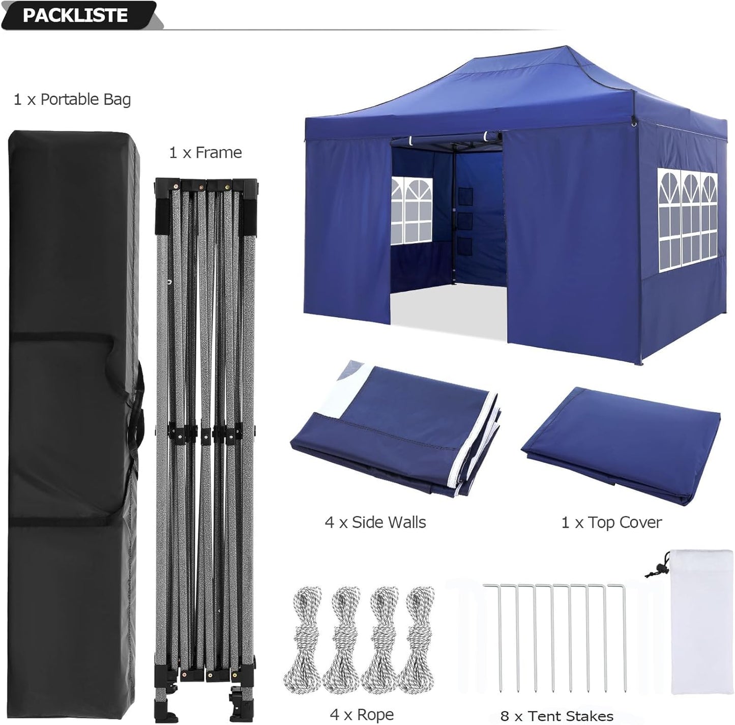 COBIZI 10x15 Pop Up Canopy with 4 Sidewall,Heavy Duty Canopy UPF 50+ All Season Wind Waterproof Commercial Outdoor Wedding Party Tents for Parties Gazebo with Carry Bag (10 x 15 ft Dark Blue)