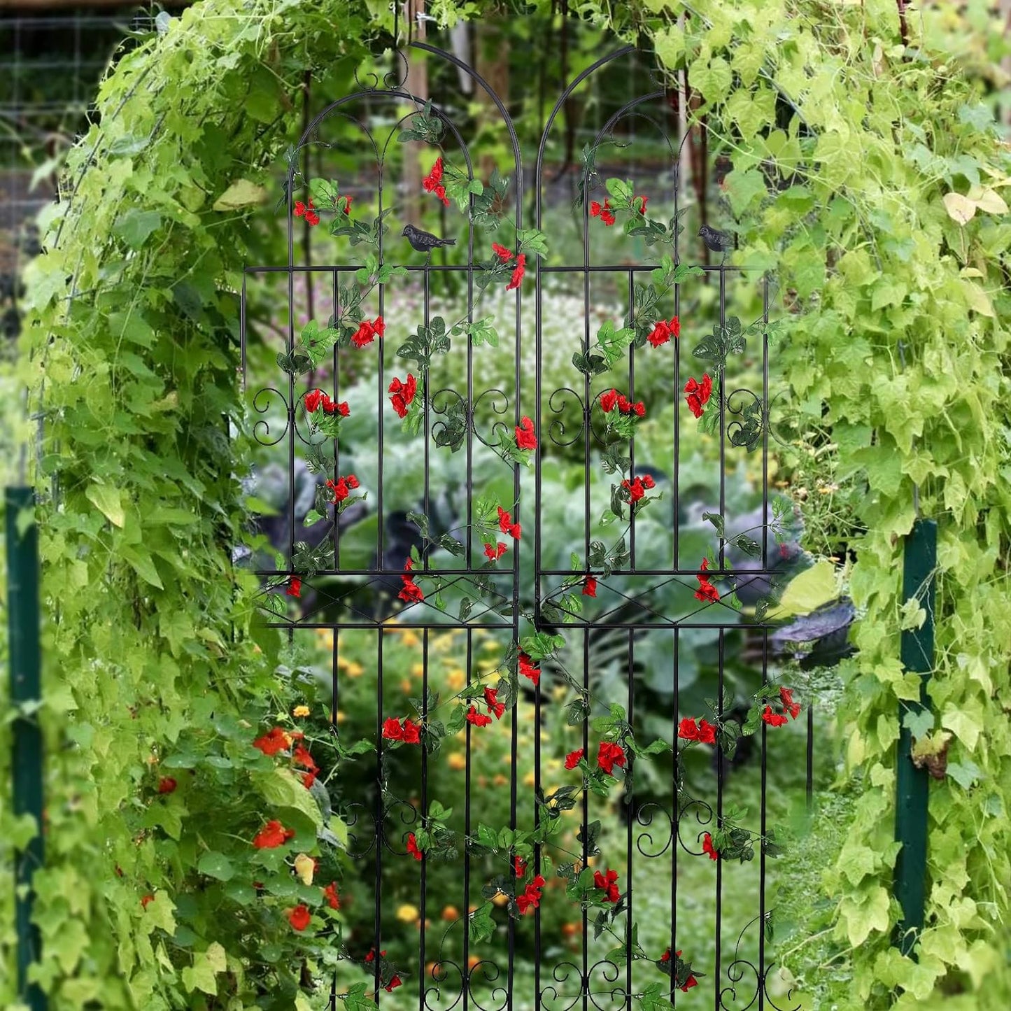 2 Pack 86.7" H x 19.7" W Metal Garden Trellis with Black Coating, Wire Lattice Grid Panel for Climbing Plants Outdoor Roses Vine Cucumbers Vegetables Flower Support