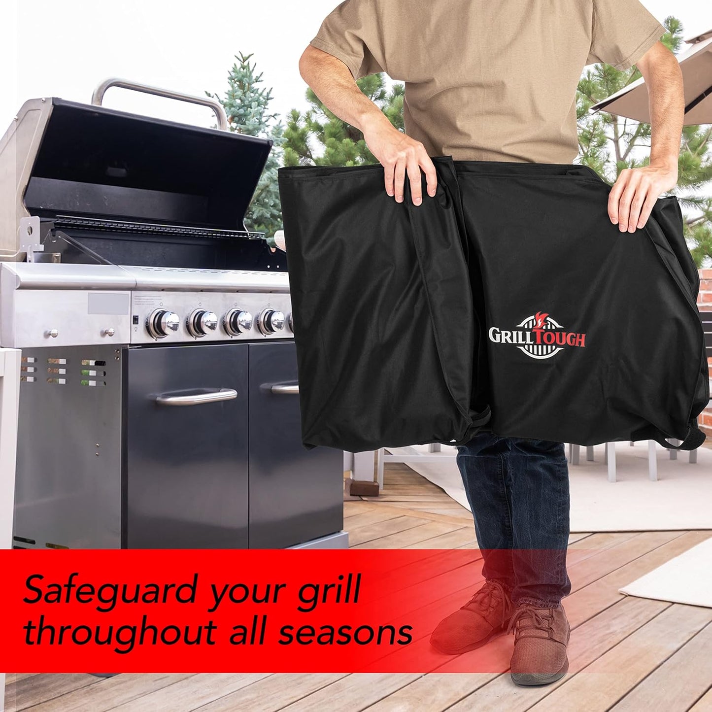 Heavy Duty BBQ Grill Cover for Outdoor Grill, 64 Inch – Waterproof, Weather Resistant, UV & Fade Resistant with Adjustable Straps – Gas Grill Cover for Weber, Genesis, Charbroil, etc. Black