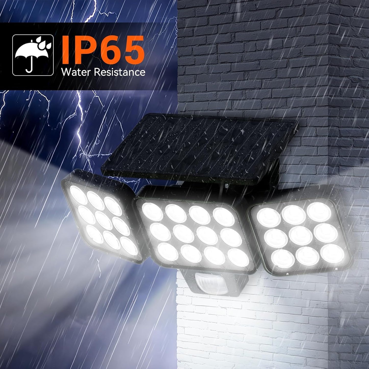 WdtPro Solar Lights Outdoor Waterproof 1 Pack, 3500LM Super Bright Motion Sensor Solar Powered LED Flood Lights, Upgrade Glass Panel, Solar Security Light Spotlights for Outside Yard