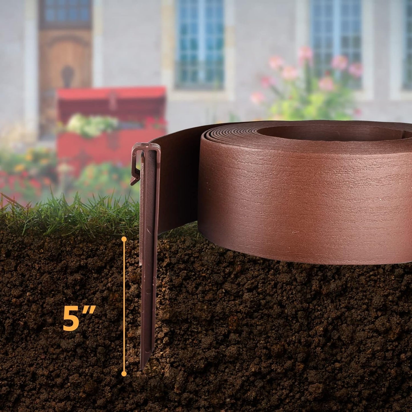 Landscape Edging Kit, Include 4 Inch High 120 Feet Length Terrace Board, 60 Durable Spikes,Professional Edging Pruning Shear, Brown