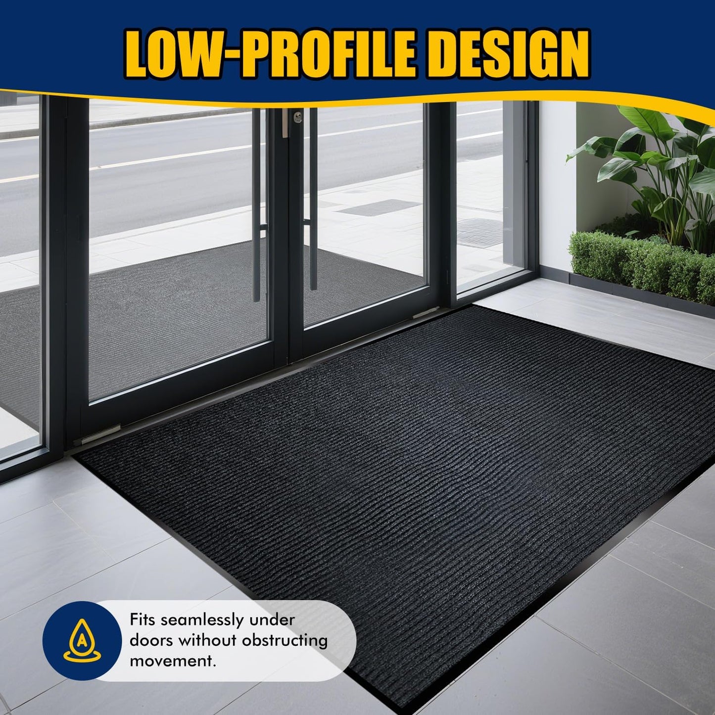 Extra Large Indoor/Outdoor Entrance Mat - 3 x 5 Feet, Rubber Border Door Mat Heavy Duty, Waterproof, Low-Profile, Easy to Clean, Rubber Entry Mat,Commercial Floor Mat, Charcoal Grey
