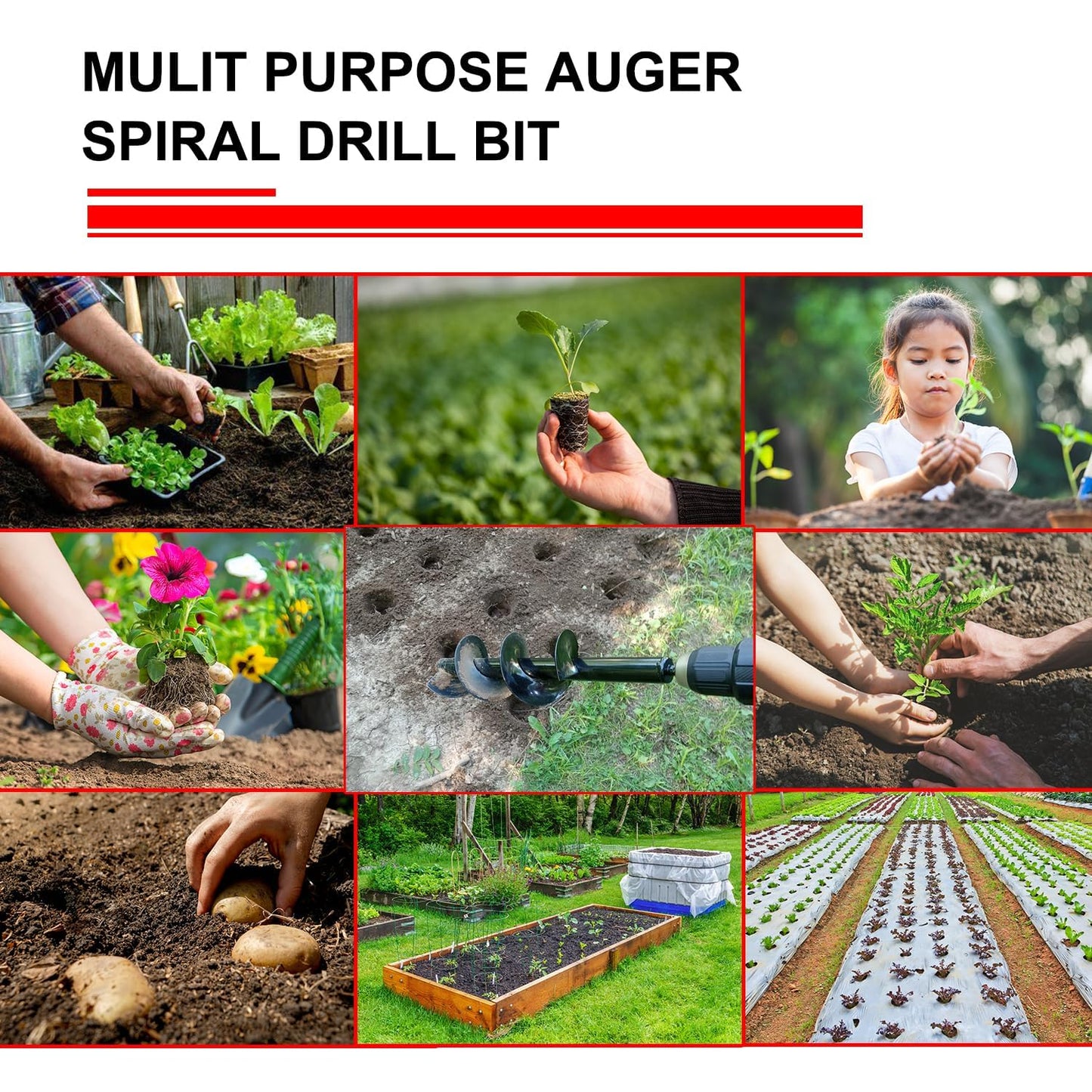 Garden Auger-2x14.5'', Spiral Drill Bit for 3/8'' Hex Drive, Yard Auger for Bulbs & Flowers, Bedding Digging Tool