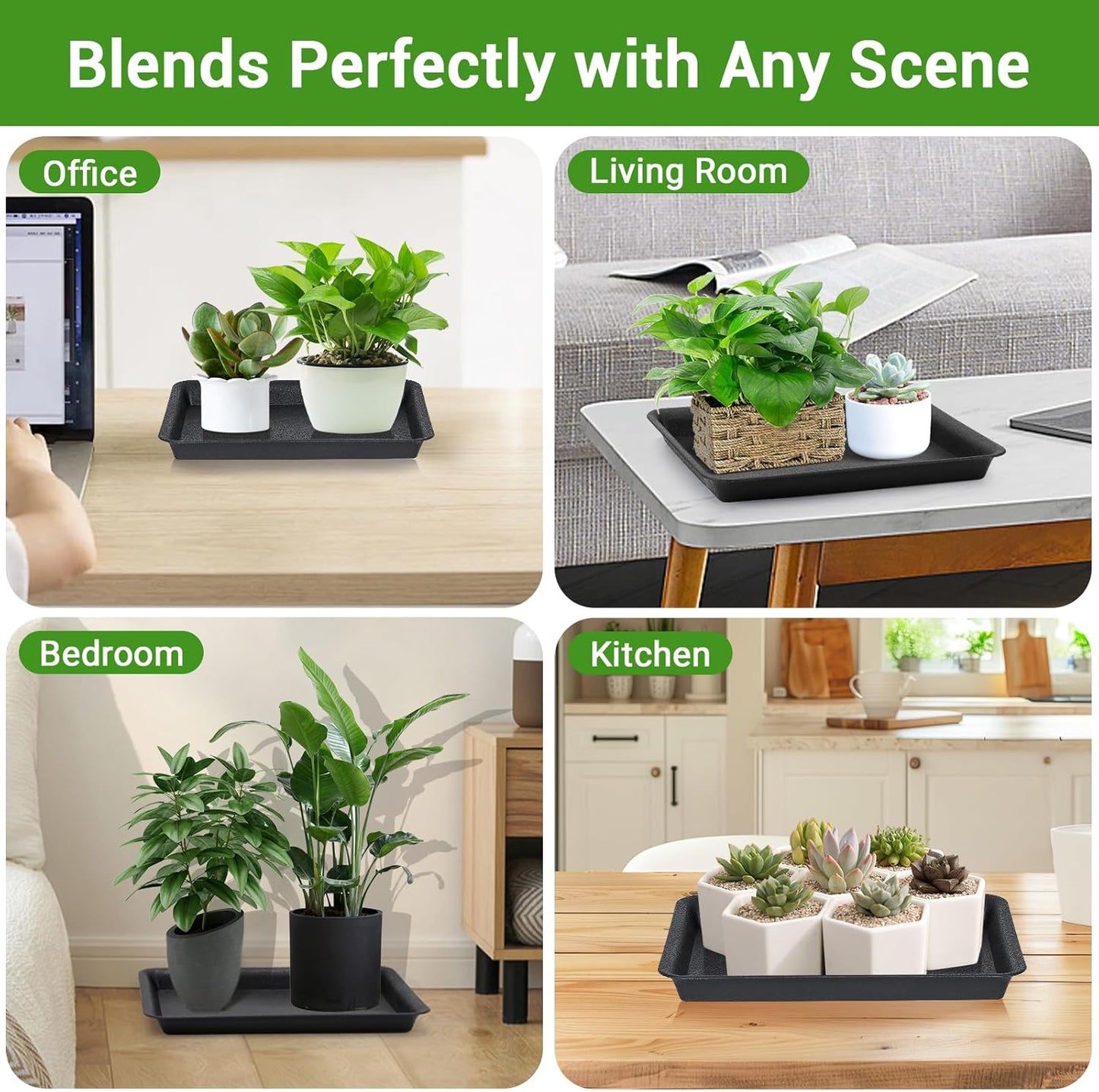 GREANER 3 Packs Plant Saucers Rectangular, 15x11x1.2Inch Heavy Plastic Plant Saucer Drip Tray, Flower Pot Tray for Indoors Outdoor Plant Pots, Thick Drip Tray for Garden Potted Water Drips and Soil