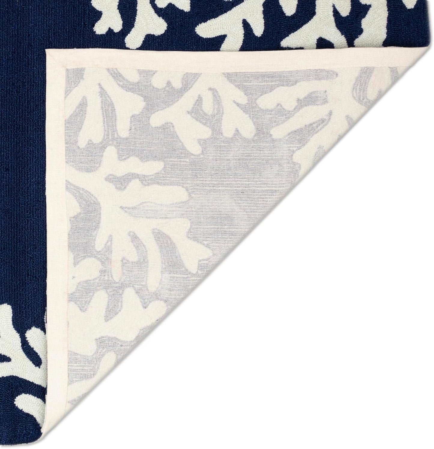 Liora Manne Capri Indoor/Outdoor Handmade Synthetic Blend Durable Area Rug - Traditional Border Coastal Beach Accent (Coral Border Navy) (2' x 8')