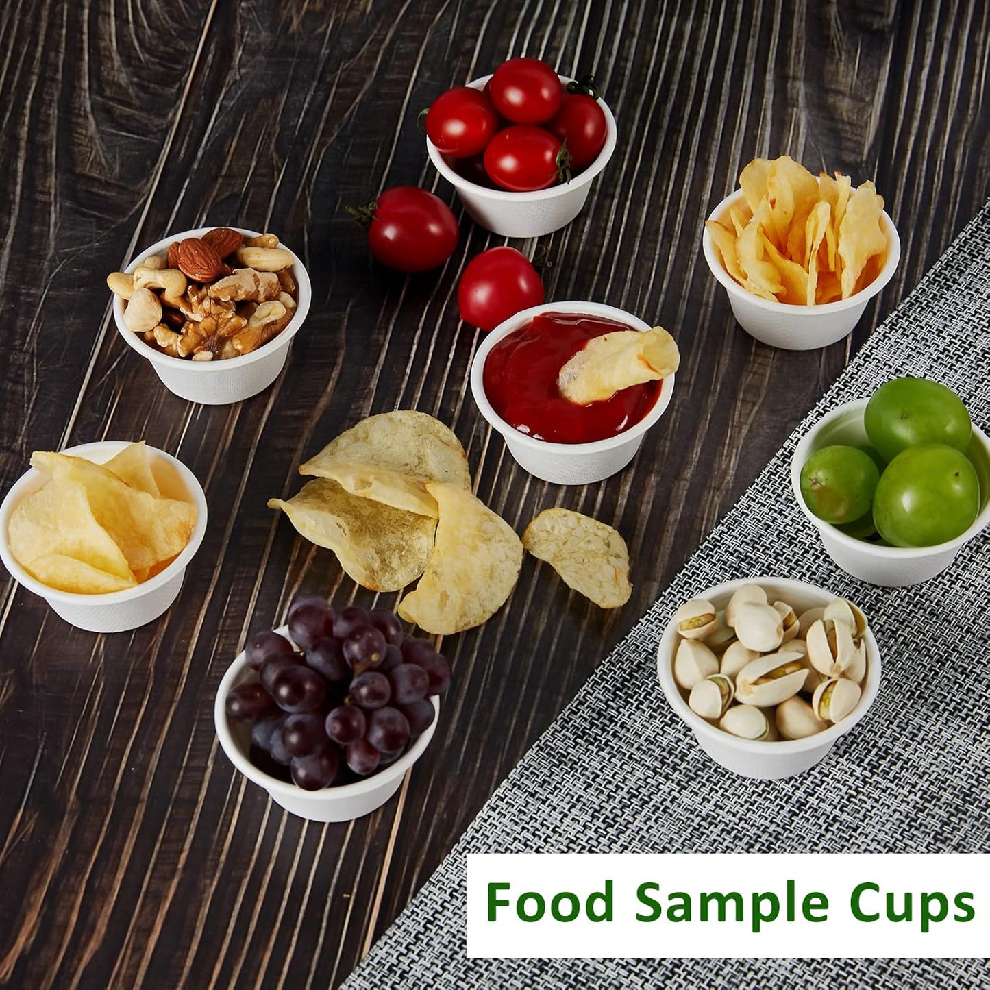 Vplus 500 Pack 2 OZ Disposable Souffle Cups, 100% Compostable Portion Cups, Made From Bagasse Fibe, Perfect For Dips, Food Sample, Jams, Honey, Sauces, Nuts