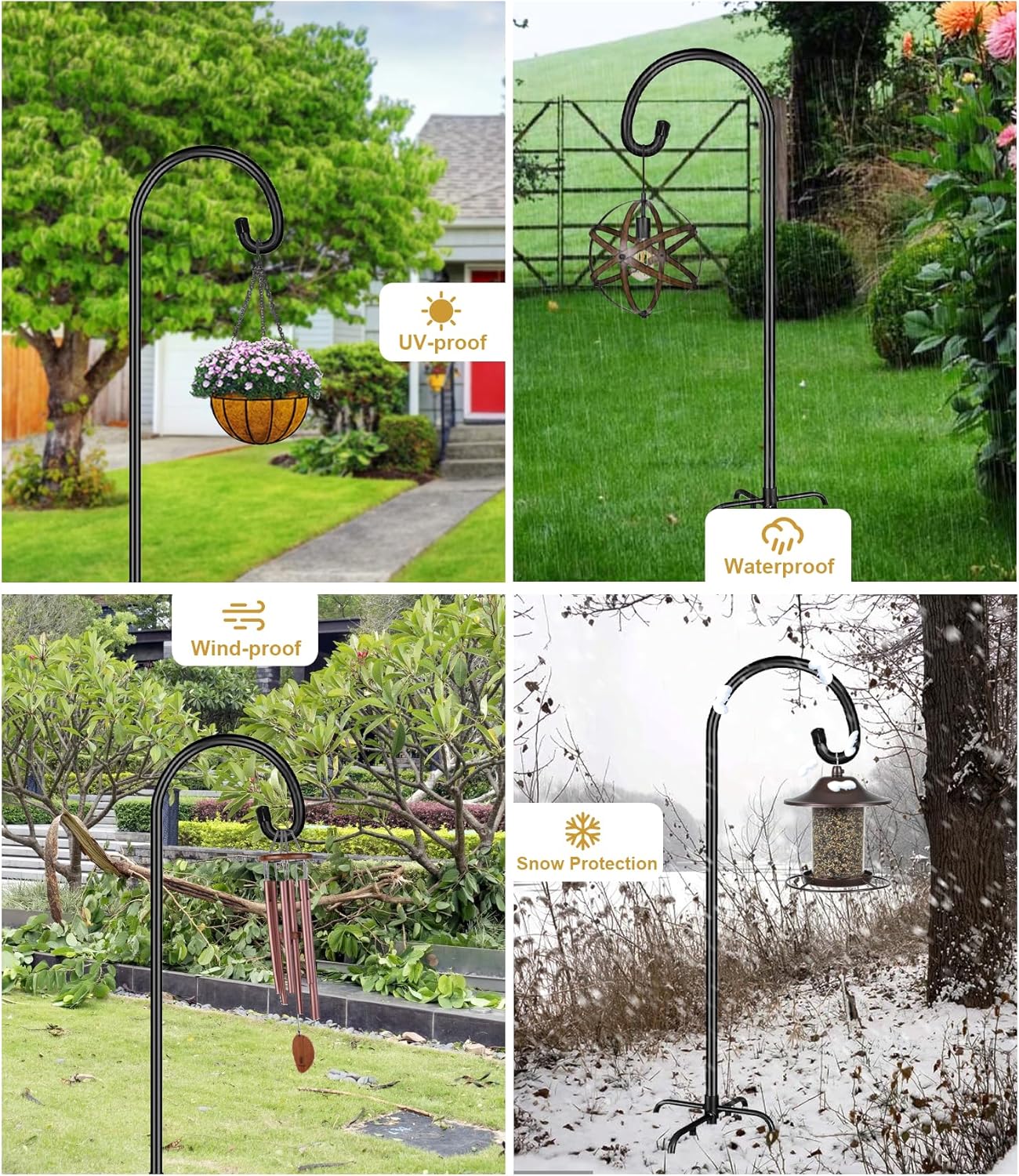 Shepherd Hook 108 Inch Tall Heavy-Duty Metal Garden Hanging Pole Stake for Bird Feeder Pole Plant Baskets, Black (2 Pack)