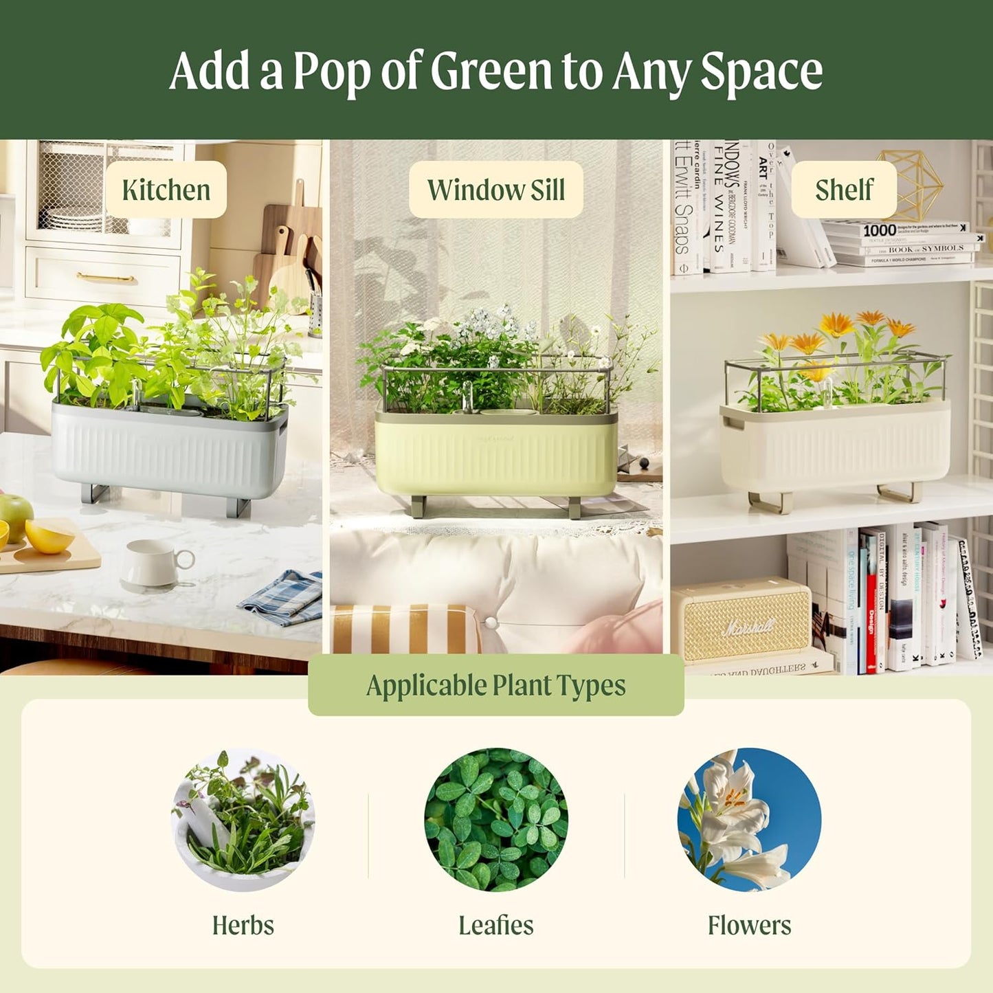 Vego garden Herb Planter Indoor Box with Trellis Self-Watering Raised Garden Bed for Climbing Vegetables Plants Cage - Cream White