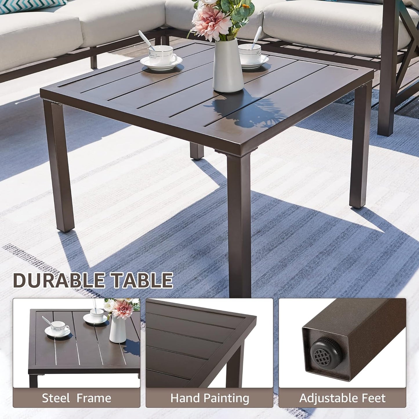 NATURAL EXPRESSIONS 6 Pieces Patio Furniture Sets, Metal Outdoor Sectional Furniture L Shape Patio Conversation Sets,Highback Frame,Metal Table,Large Waterproof Cover, 6.5" Olefin Cushions