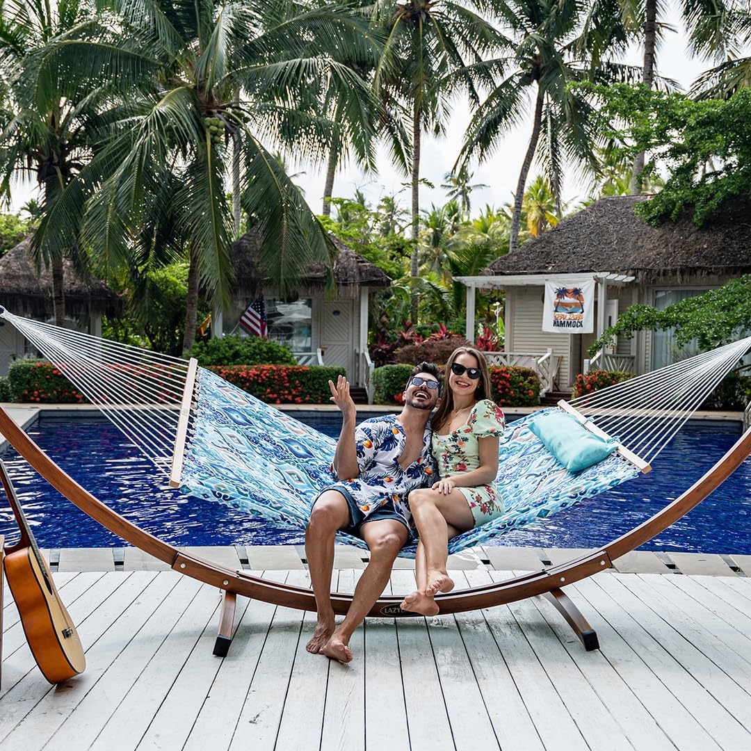 Lazy Daze Hammocks 12FT Quilted Fabric Hammock with Pillow, Double 2 Person Hammock with Spreader Bar for Outdoor Outside Patio Garden Yard Pool Beach QFH037