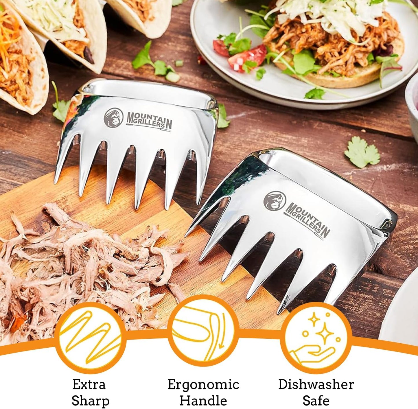 Meat Claws Meat Shredder for BBQ - Perfectly Shredded Meat, These Are The Meat Claws You Need - Best Pulled Pork Shredder Claw x 2 For Barbecue, Smoker, Grill (Solid Metal)
