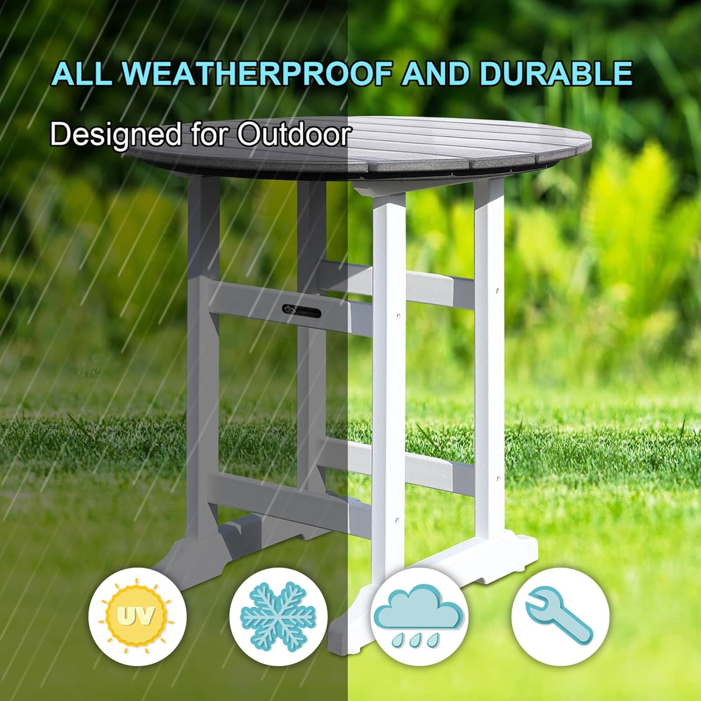 Tall Adirondack Chairs Patio Bar Tables Set of 5 Weather Resistant HDPE 35" Round Outdoor Bar Adirondack Barstools Plastic Height Table Pub, for Garden, Backyard, Yard, Pool, Fire, Pit (Grey)