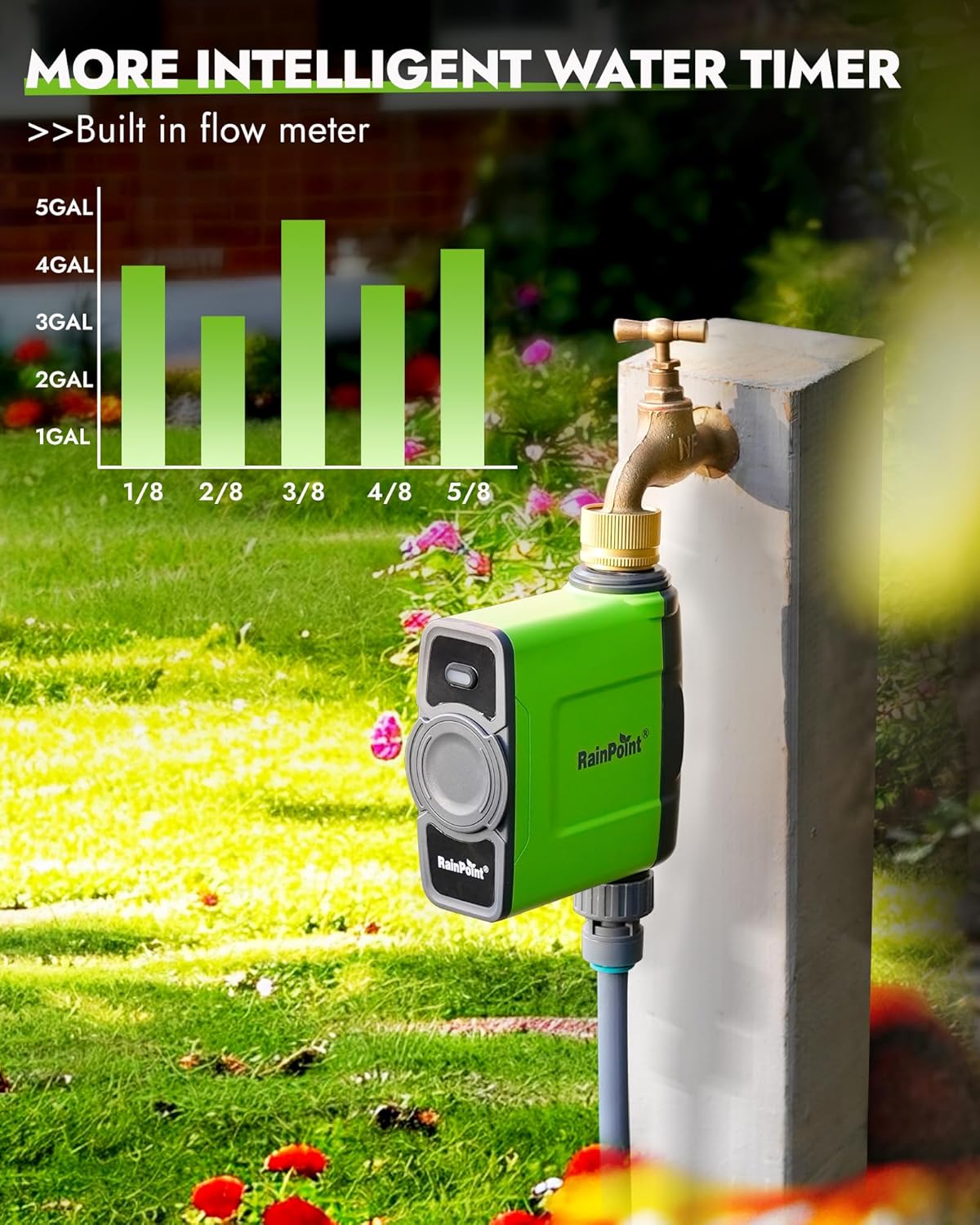 RAINPOINT WiFi Water Timer for Garden Hose, Brass Inlet WiFi Sprinkler Controller, Smart Hose Timer Valve with Antenna Gateway, Automatic Drip Irrigation System/Rain Delay for Garden/Lawn/Yard