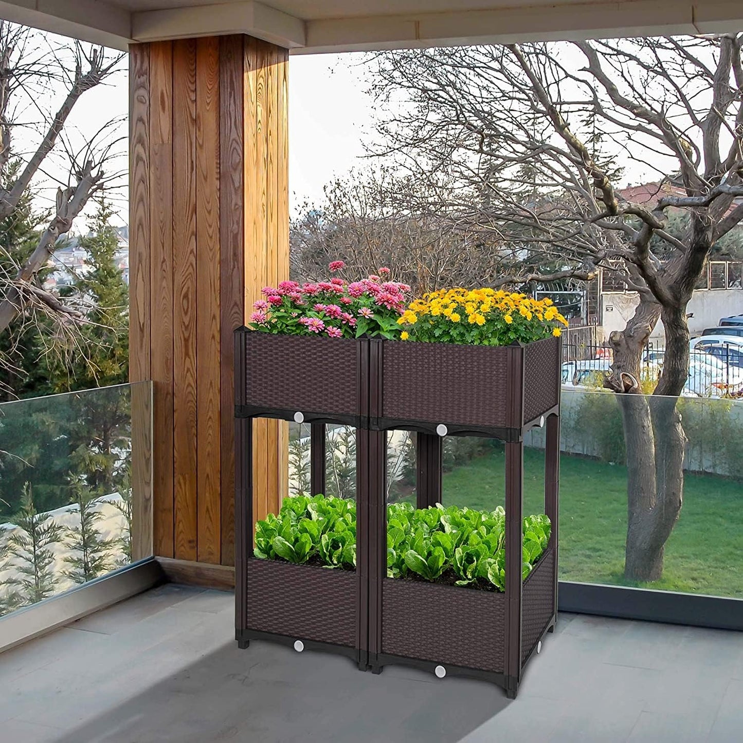 D'vine Dev Raised Beds - Elevated Garden Box with Drainage Plug, Standing Planter Beds for Vegetable/Flower/Herb Gardening Kit, RGB-4