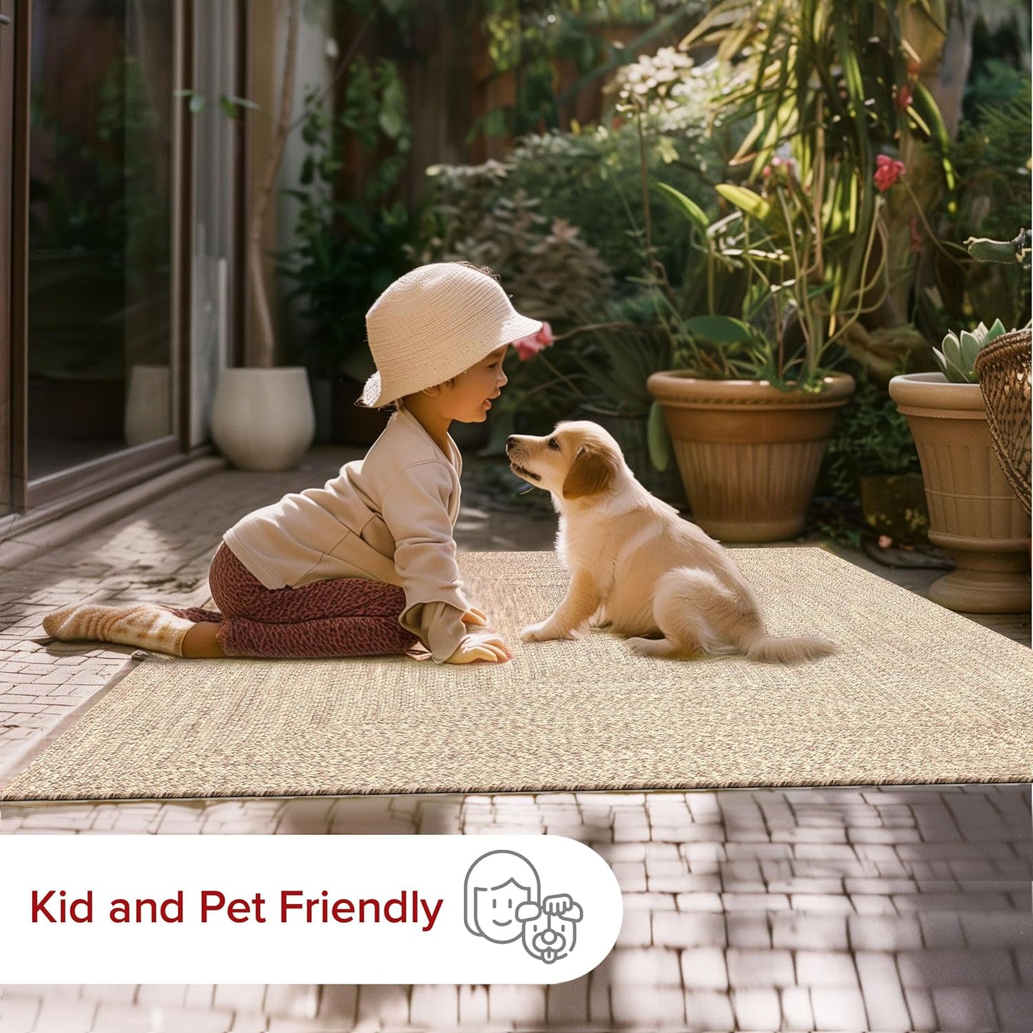 nuLOOM 4' Round Solid Hand Braided Indoor/Outdoor Area Rug, Pet-Friendly, High Traffic, Weather Resistant, for Patio, Balcony, Bedroom, Living, Dining Room, Wynn Tan