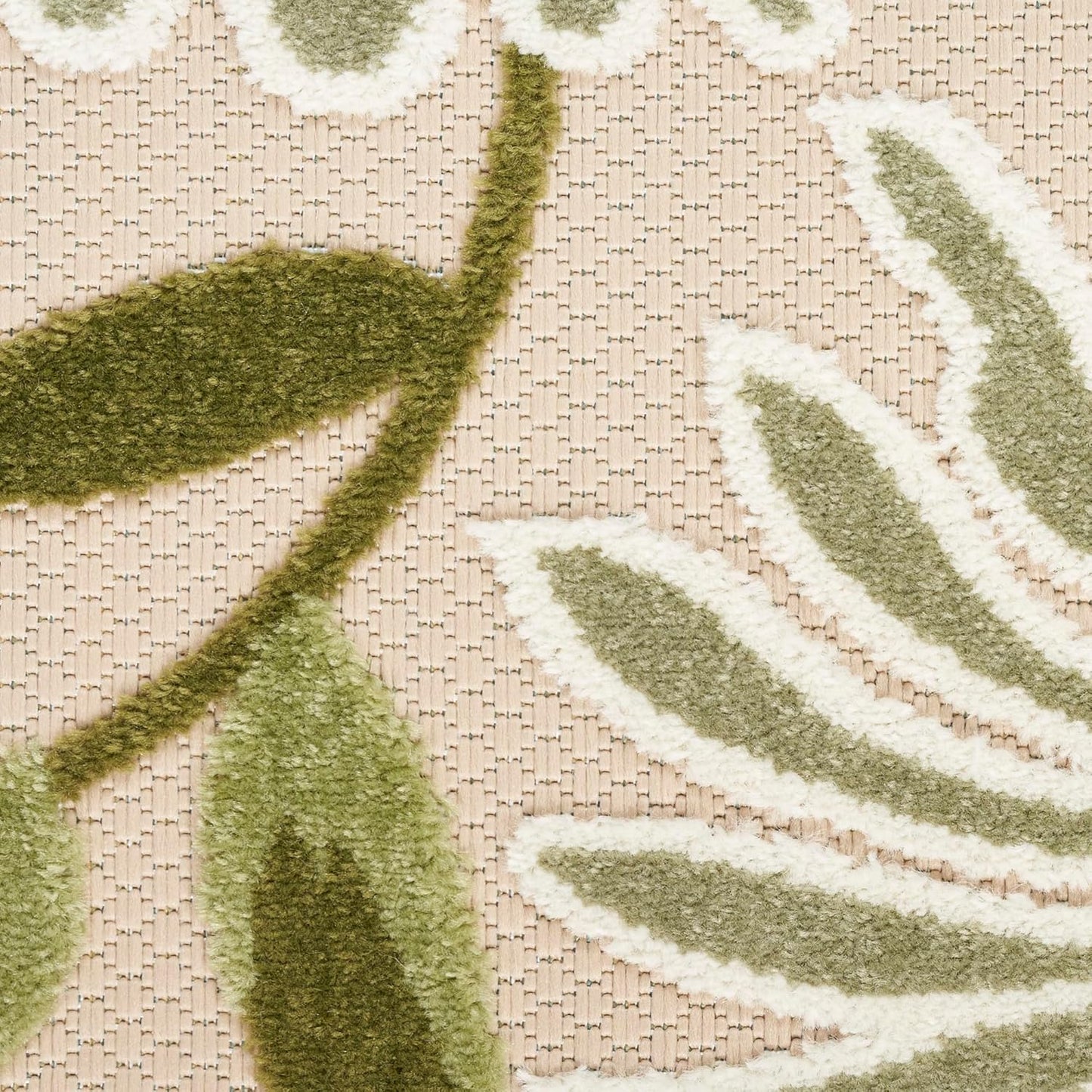 Nourison Home Aloha Indoor-Outdoor Ivory Green 2'3" x 8' Area Rug, Easy-Cleaning, Non Shedding, Bed Room, Living Room, Dining Room, Backyard, Patio, Deck (2x8)