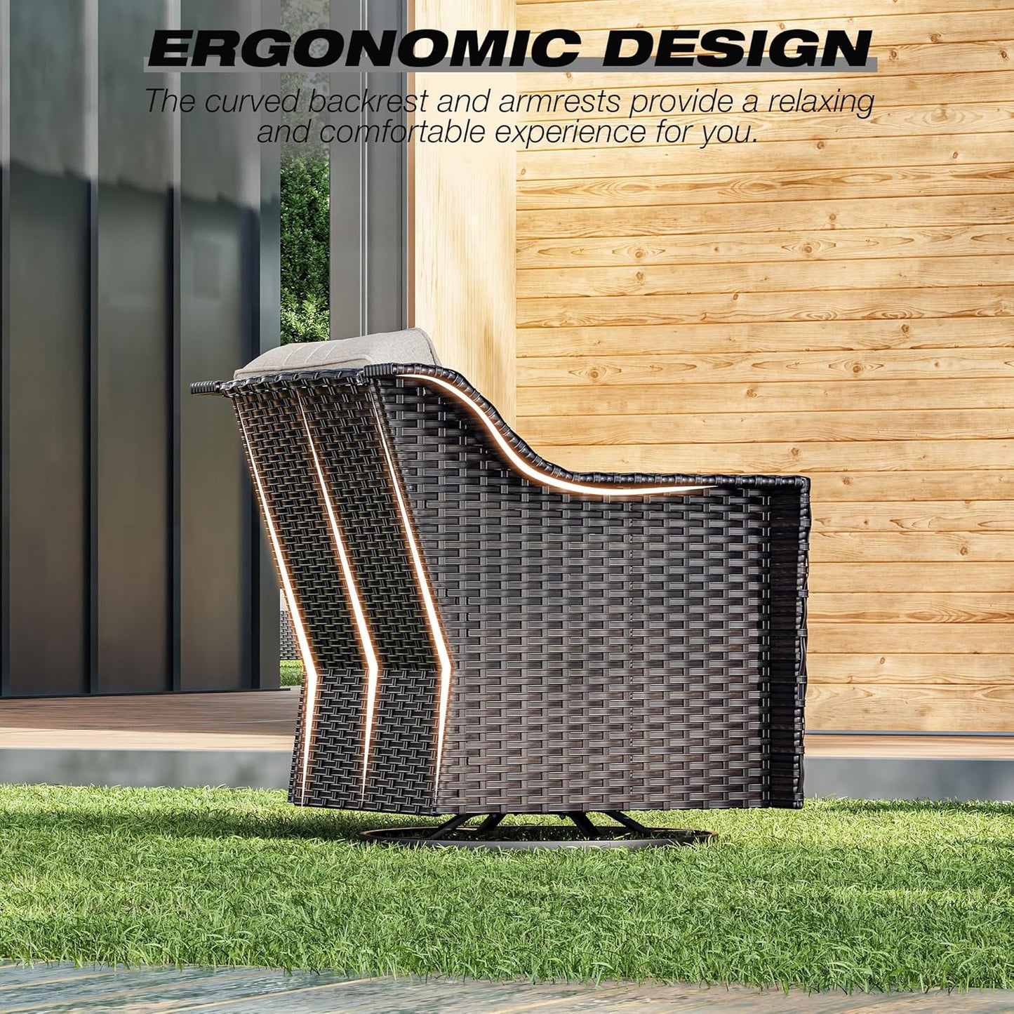 Joyside Swivel Patio Chairs Set of 2, Wicker Patio Furniture with Wide Armrest and Thick Cushions, Upgraded Large Size for Backyard, Garden, Poolside
