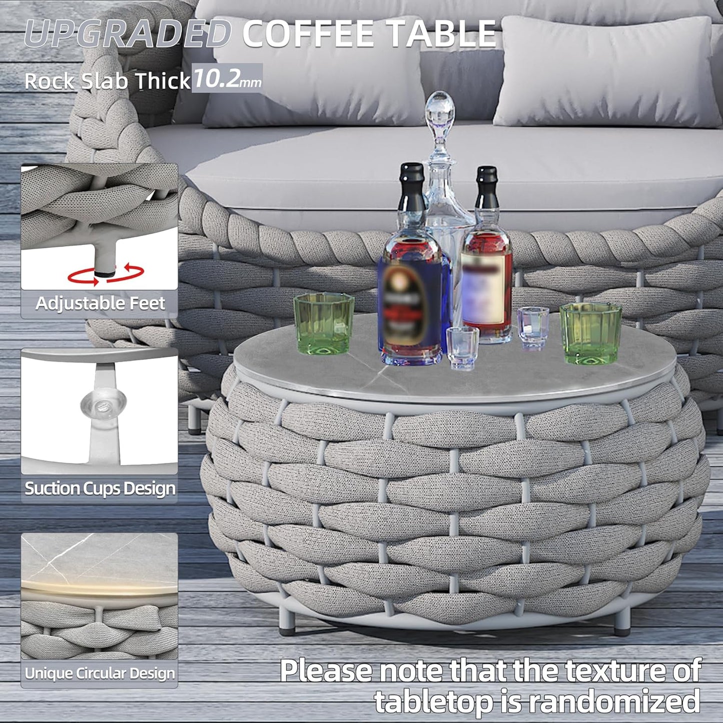 TWT 3 Pieces Aluminum Patio Furniture Set, Modern Outdoor Patio Furniture with Coffee Table, No Assembly Required Outdoor Conversation Set with Dark Grey Cushions for Balcony, Porch, Lawn