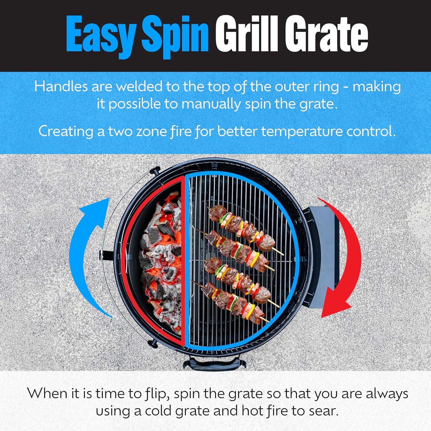 SnS Grills Slow ‘N Sear Travel Kettle, 2-Zone Cook Charcoal Basket and Easy Spin 18” Grate - Portable Charcoal Grill for BBQ Cooking - Travel Kettle 18”