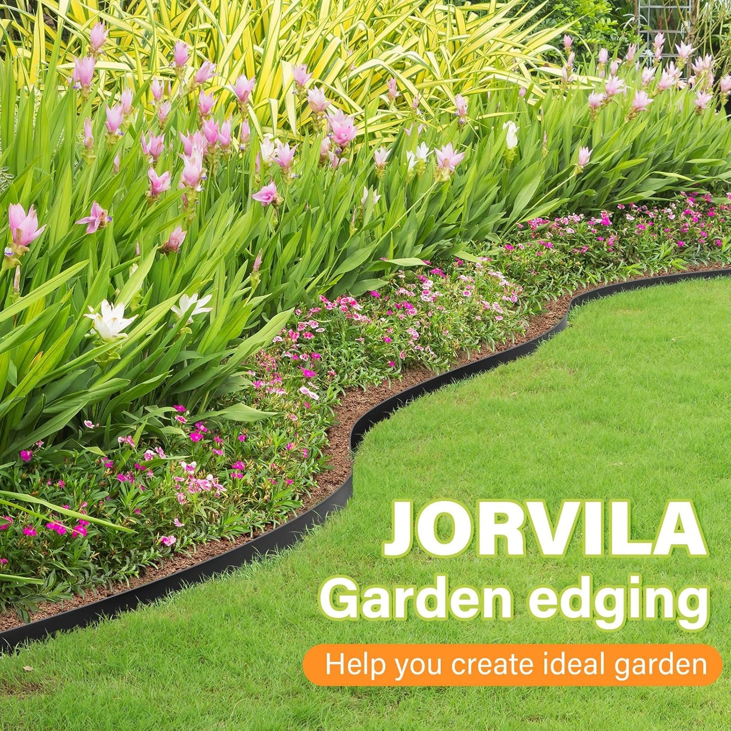 Landscape Edging, 2.0" x 100' Plastic Garden Edging with 120 Pcs Metal Spikes, Flexible Garden Border for Lawn, Landscaping, Flower Beds