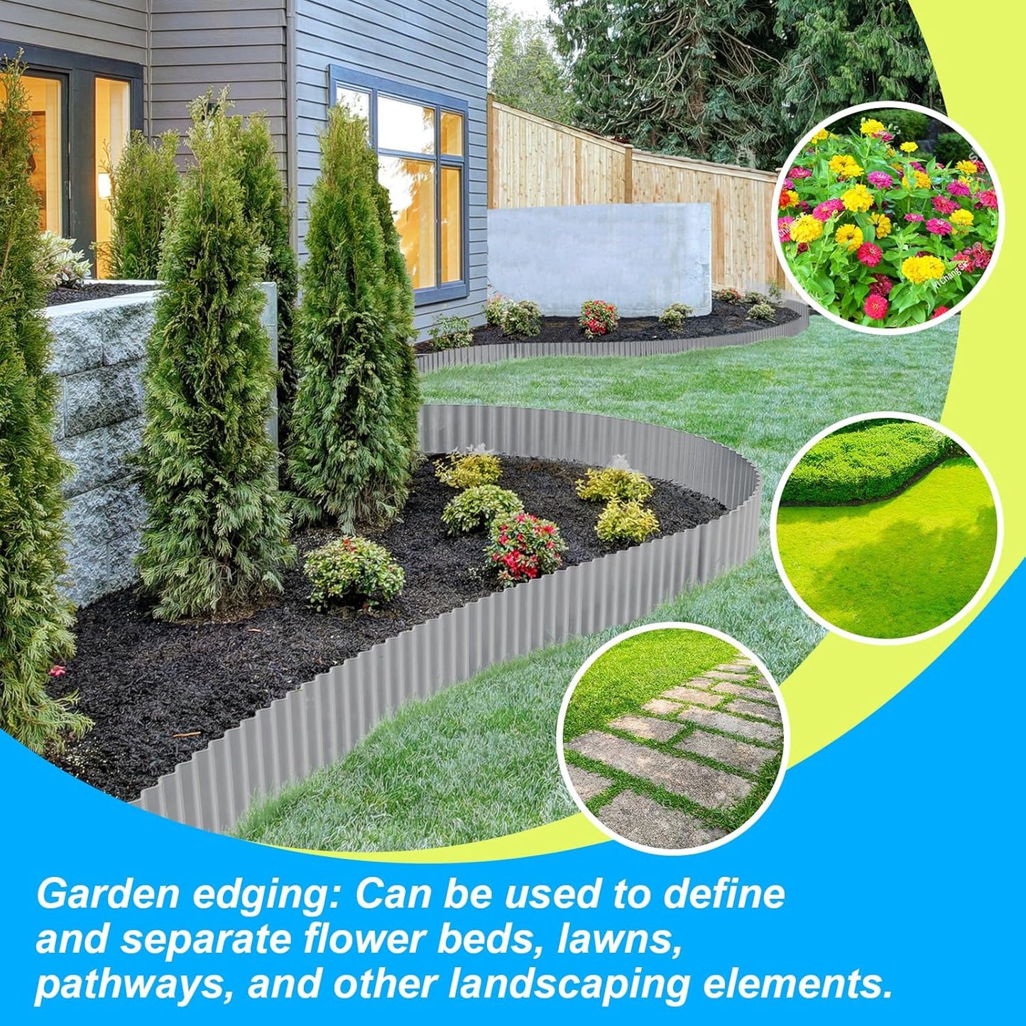 LAVEVE Corrugated Metal Garden Edging 6" x 20Ft, Landscape Edging Border for Lawn, Flower Bed, Garden Fence, Paver Edging (Light Gray)