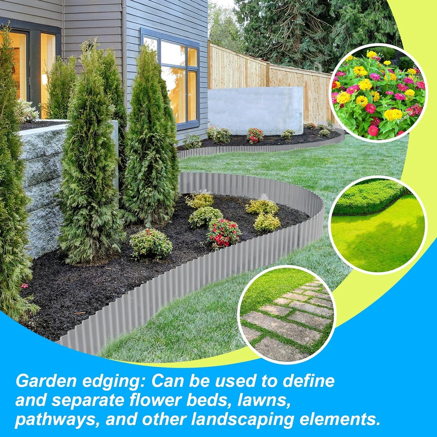 LAVEVE Corrugated Metal Garden Edging 4" x 10Ft, Landscape Edging Border for Lawn, Flower Bed, Garden Fence, Paver Edging (Light Gray)