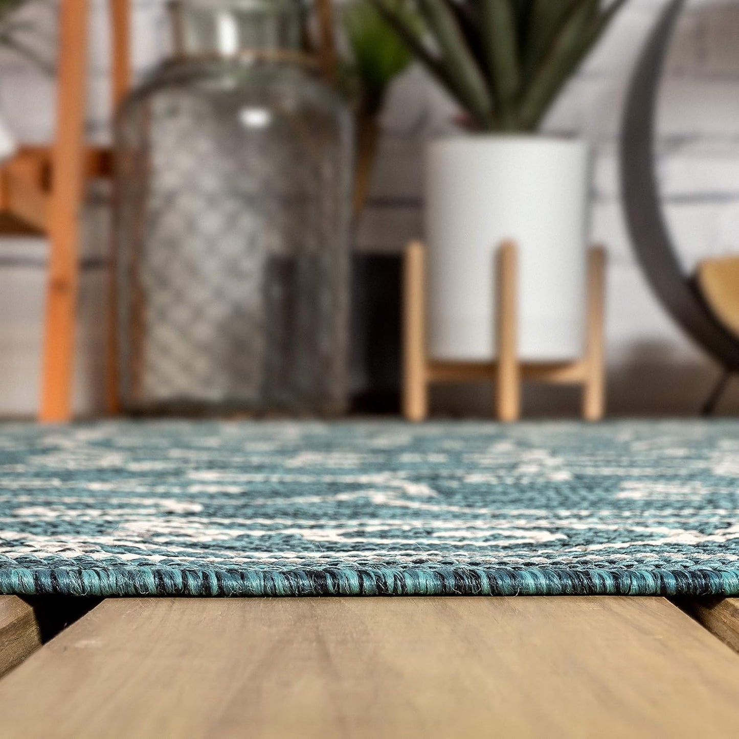 JONATHAN Y SMB106F-5 Charleston Vintage Filigree Textured Weave Indoor/Outdoor Teal/Gray 5 ft. x 8 ft. Area Rug, Classic,Easy Cleaning,HighTraffic,LivingRoom,Backyard, Non Shedding
