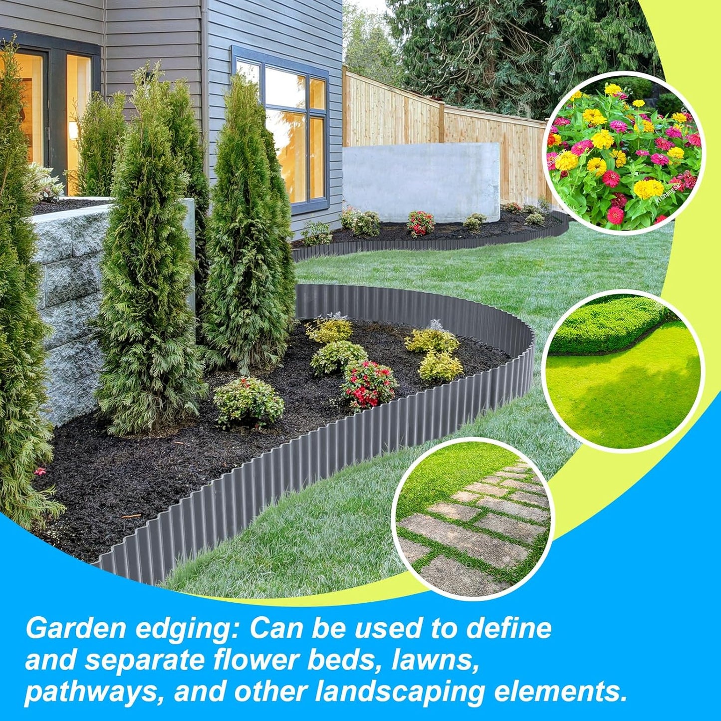 LAVEVE Corrugated Metal Garden Edging 12" x 20Ft, Landscape Edging Border for Lawn, Flower Bed, Garden Fence, Paver Edging (Dark Gray)