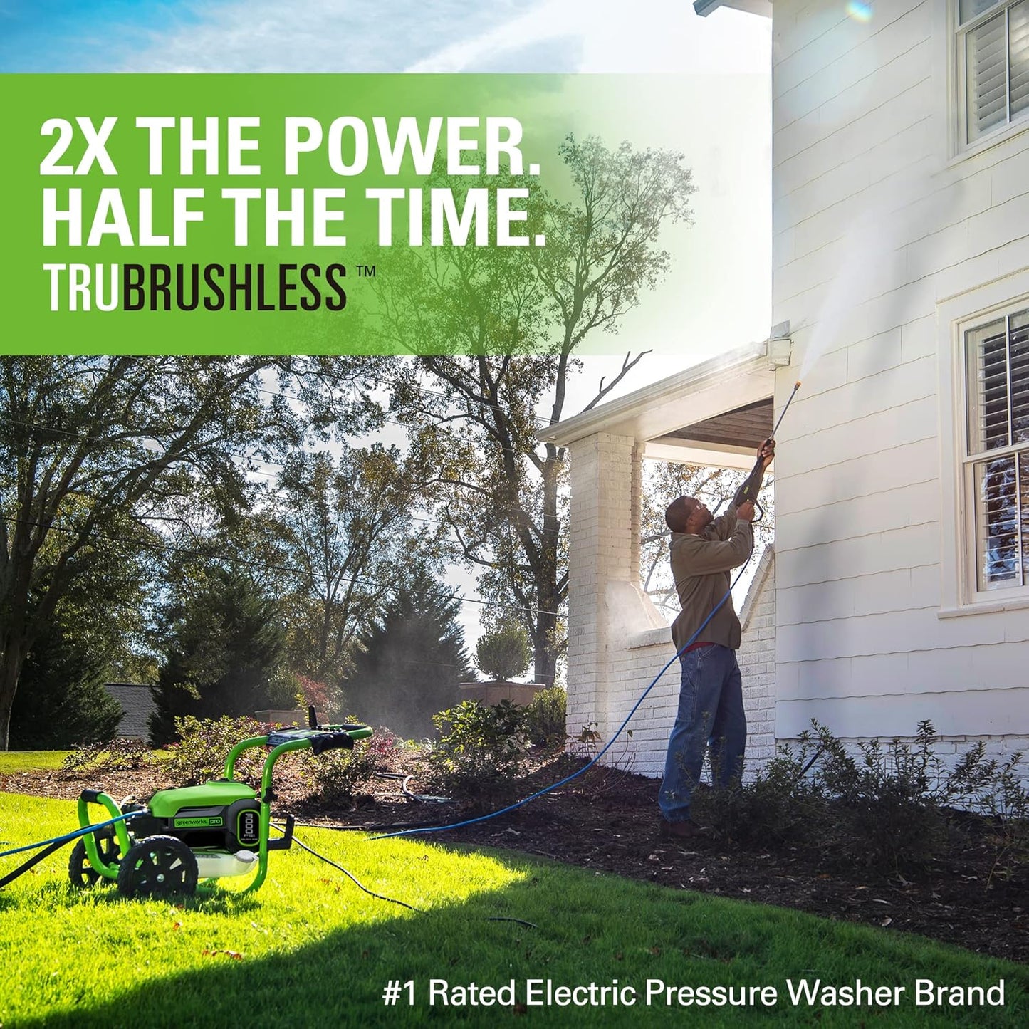 Greenworks Pro Brushless 3000 PSI (CSA Certified) 2.0 GPM Max / 1.1 GPM Electric Pressure Washer (Rugged Steel Frame, 25 FT Hose, 35 FT GFCI Power Cord)