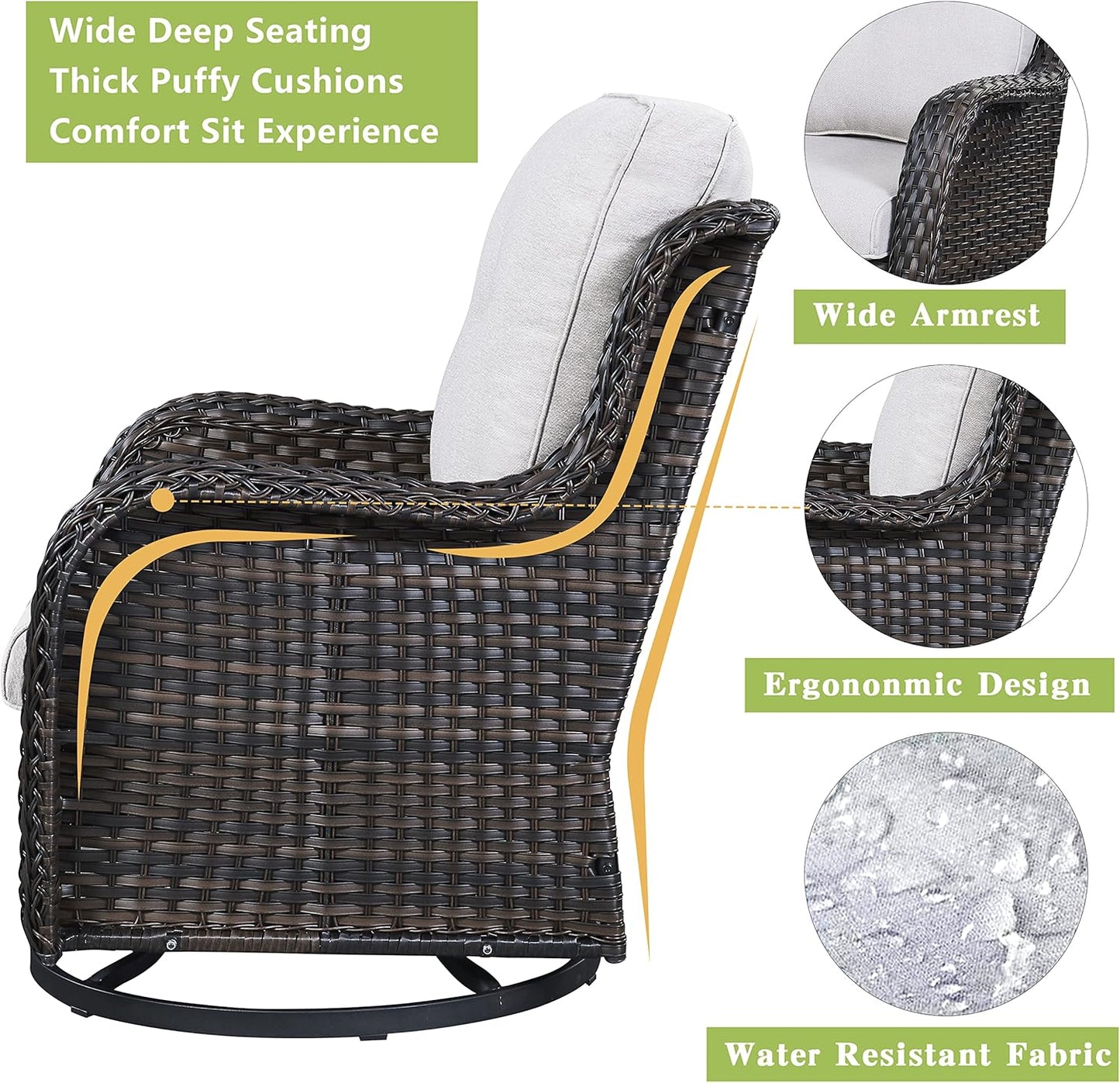 Outdoor Wicker Patio Furniture Set - 5 Piece Rattan Patio Conversation Set with 2 Rocking Swivel Chairs,2 Ottomans and 1 Loveseat for Porch Deck Backyard Garden(Brown/Beige)