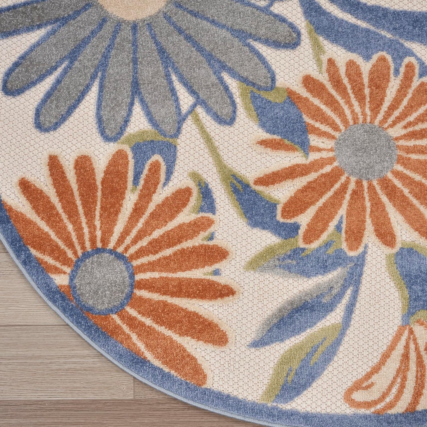Nourison Home Aloha Beige Multicolor 5'3" x Round Area Rug - Easy Cleaning, Non Shedding, Bed Room, Living Room, Dining Room, Kitchen (5' x Round)