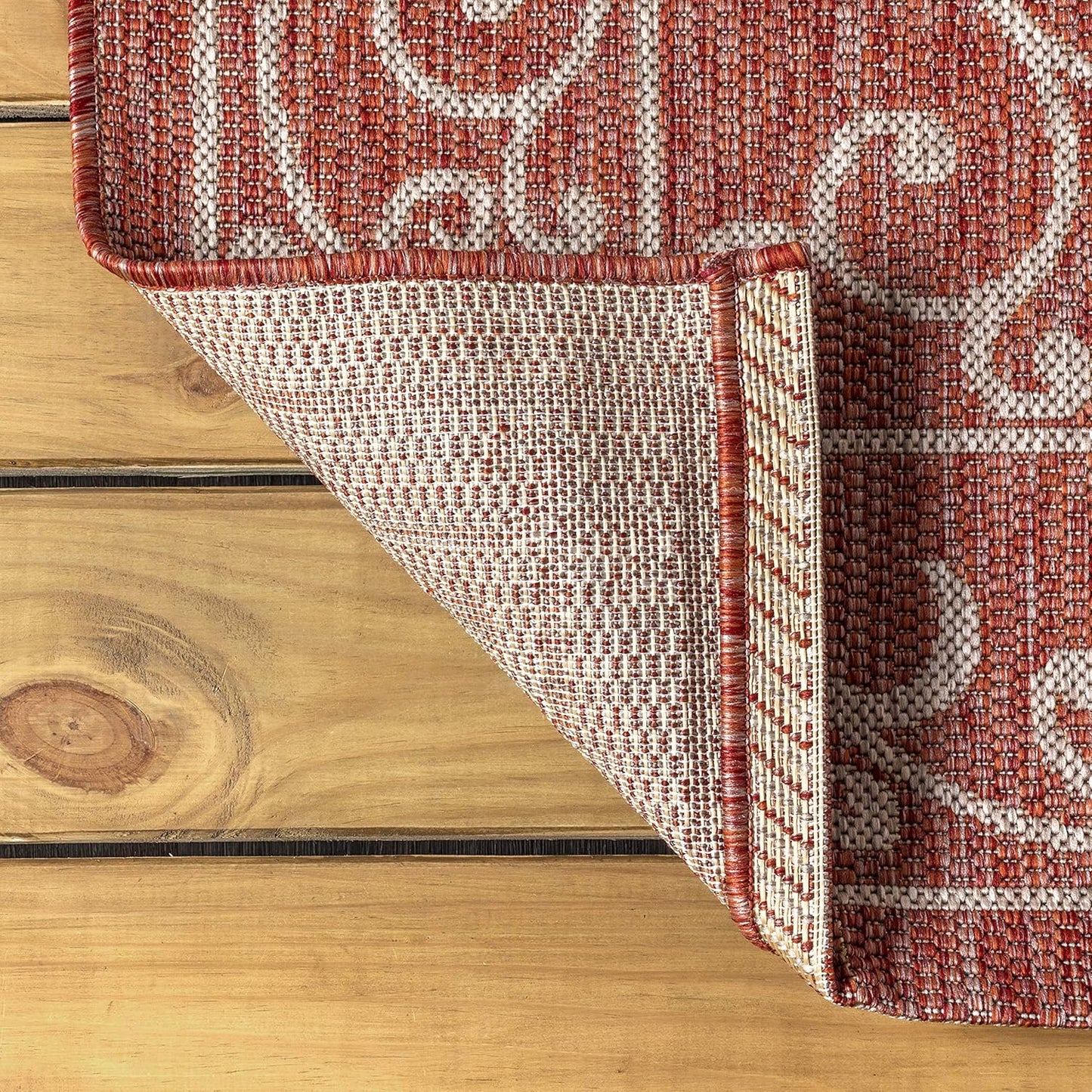 JONATHAN Y SMB106B-5SQ Charleston Vintage Filigree Textured Weave Indoor Outdoor Area Rug Classic Coastal Easy Cleaning Bedroom Kitchen Backyard Patio Non Shedding, 5' Square, Red/Beige