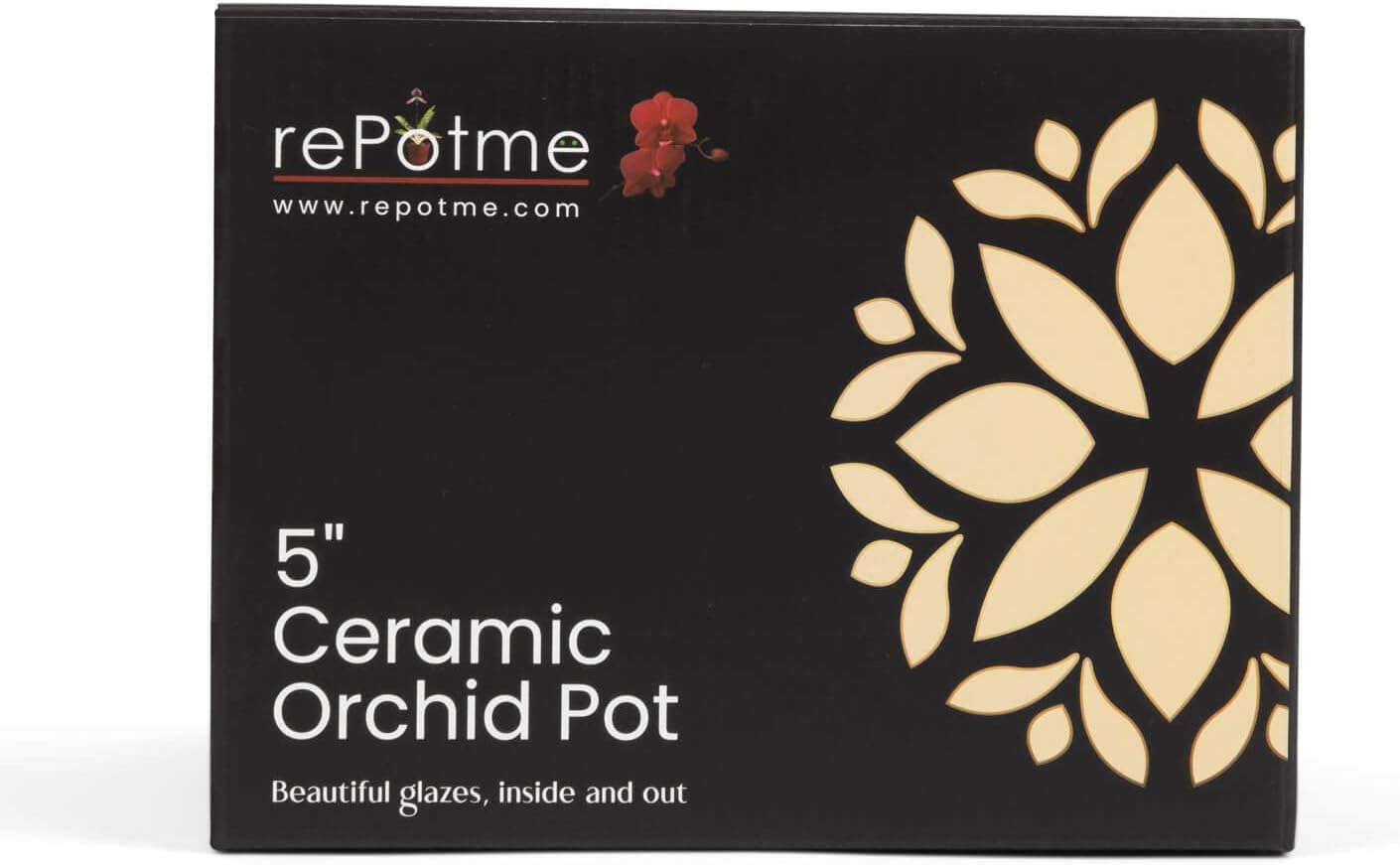rePotme Orchid Pot - 5 inch Floral Cutout Ceramic Orchid Pot with Holes (Midnight Blue) - Includes Matching 5 inch Slotted Pot Liner