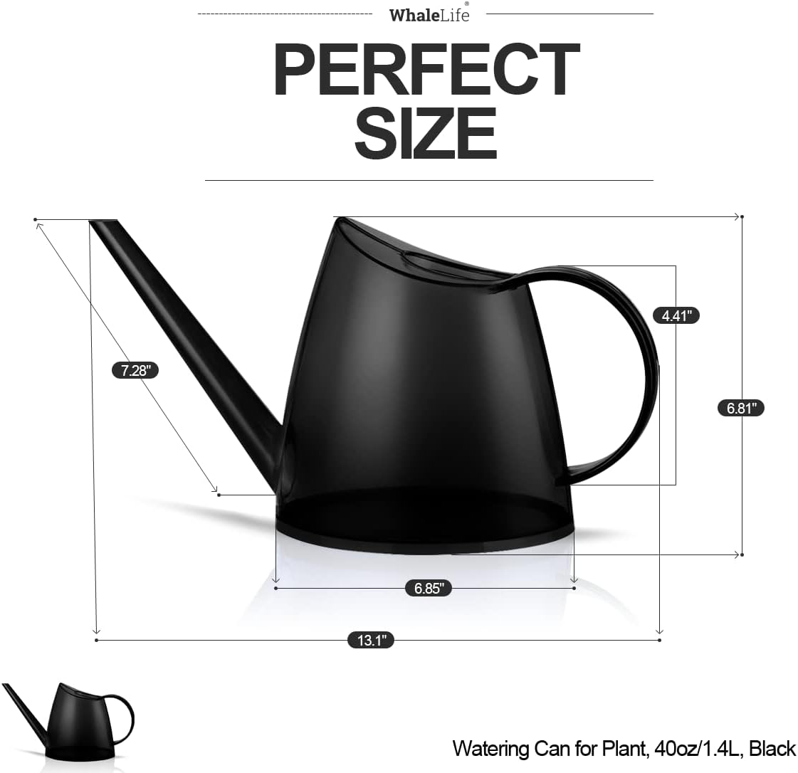 WhaleLife Indoor Watering Can for House Bonsai Plants (1.4L, Black)