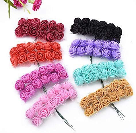 Mini Fake Rose Heads - 144pcs Artificial Rose Flowers DIY Wedding Bride Bouquet PE Foam DIY Party Festival Home Decor (Blue)