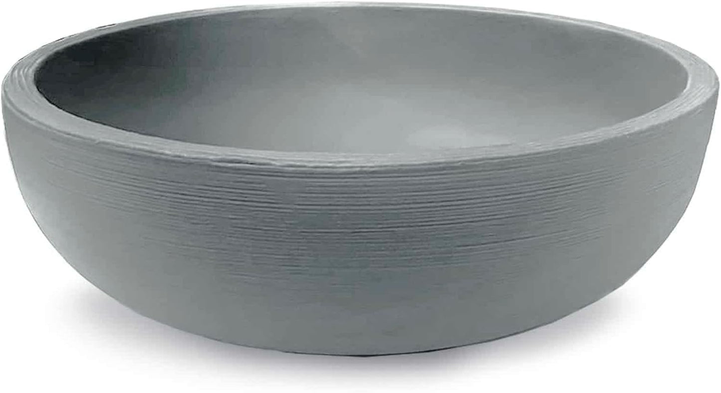 Crescent Garden Orinoco Planter Bowl – Double-Walled Resin Pot for Succulents, Flowers Without Drain Hole - 21" W x 8.25" H (Weathered Concrete)