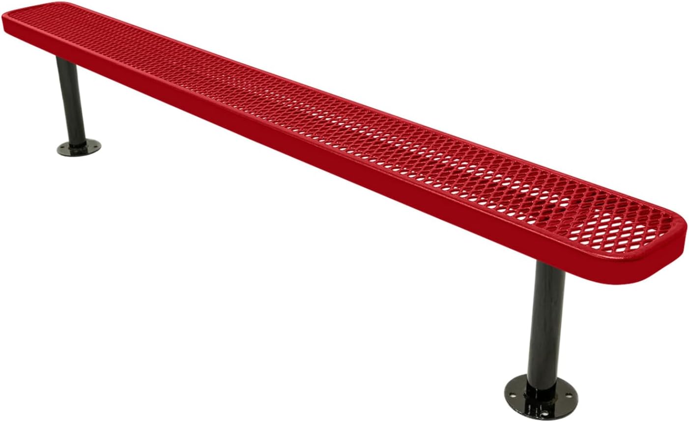 Coated Outdoor Furniture Heavy-Duty Outdoor Bench Thermoplastic Coated, Expanded Metal, Commercial-Grade Seating, Made in America (Surface Without Back, 8 Ft, Textured Red)
