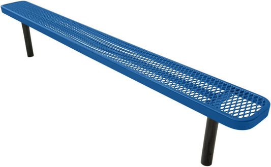 Heavy-Duty Outdoor Bench Thermoplastic Coated, Expanded Metal, Commercial-Grade Seating, Made in America (Inground Without Back, 8 Ft, Textured Light Blue)