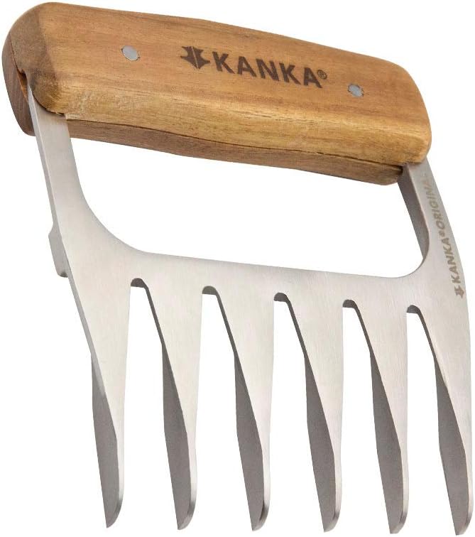 KANKA Grill Meat Shredder Claws - 5X Thicker Professional Stainless Steel BBQ Claws for Effortless Shredding and Cutting of Pulled Pork, Chicken, Turkey, Beef - Set of 2 with Durable Wood Handles